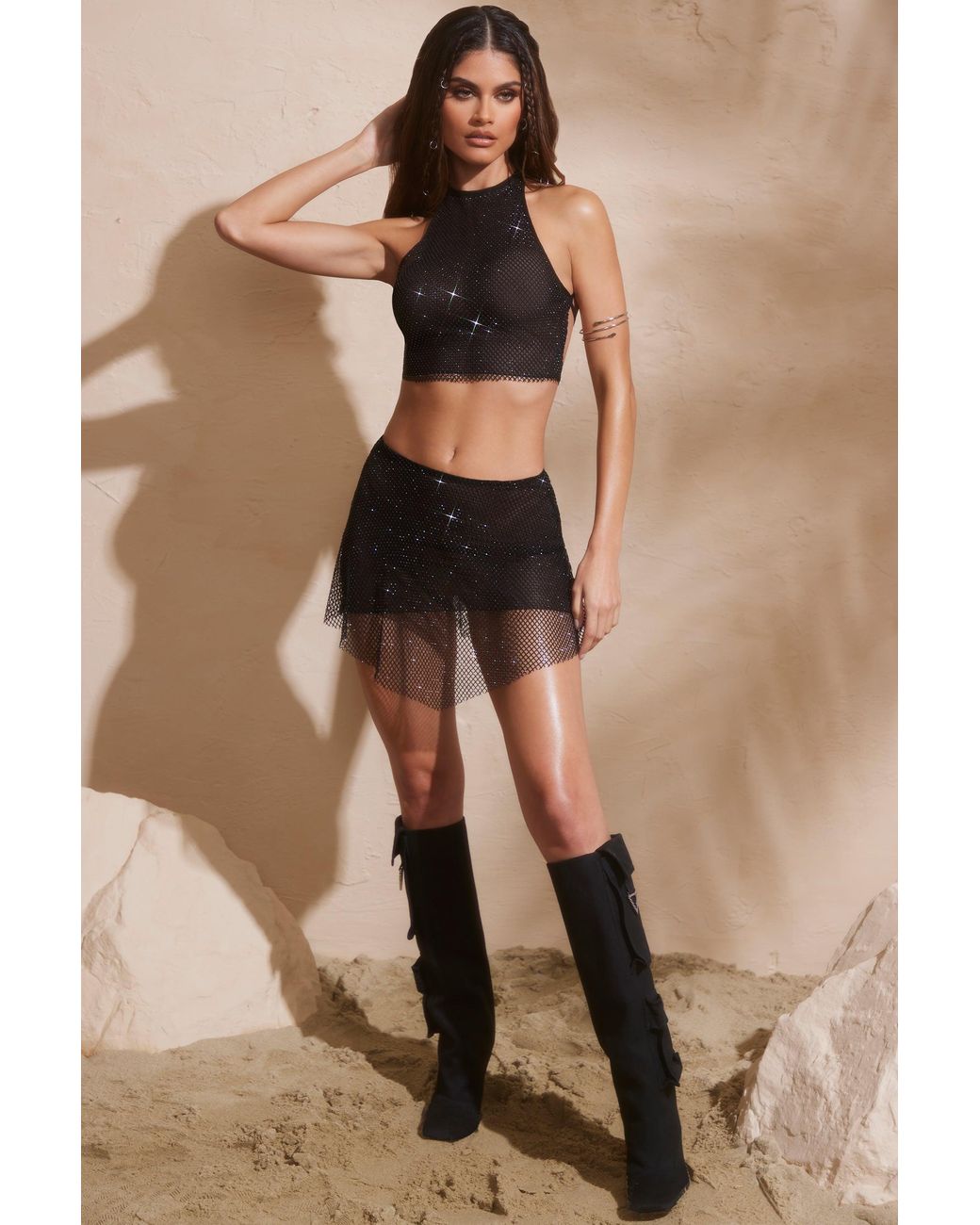 Oh Polly Black Embellished Mid Rise Mini Skirt