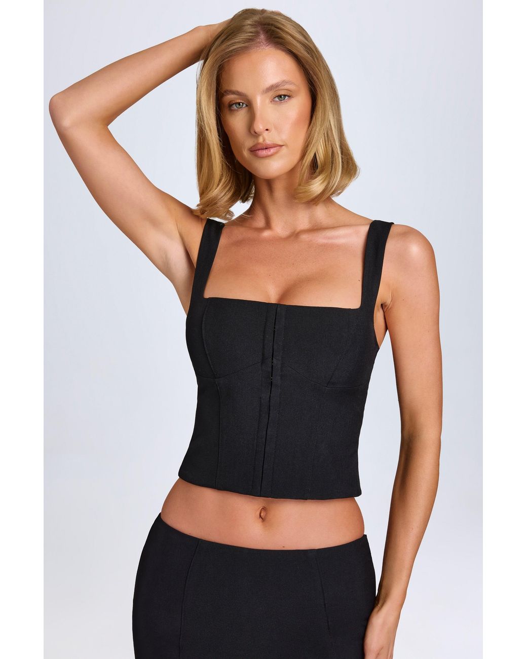 Oh Polly Black Hook-And-Eye Corset Top