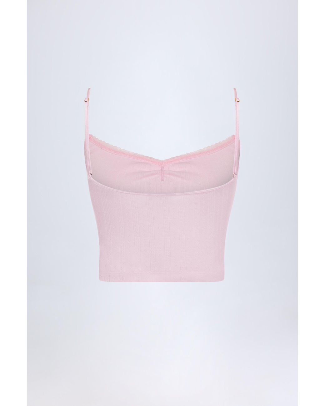 Oh Polly Pink Pointelle Ruched Camisole Crop Top