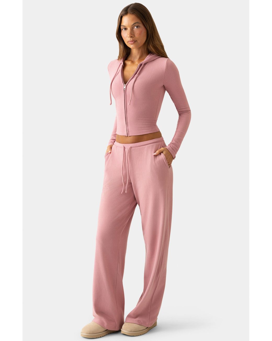 BO+TEE Pink Ribbed Jersey Low-Rise Trousers