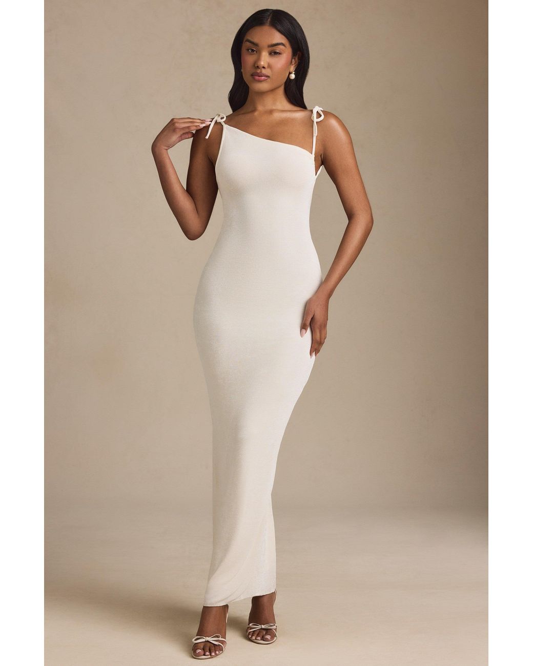 Oh Polly White Textured Jersey Backless Maxi Dress