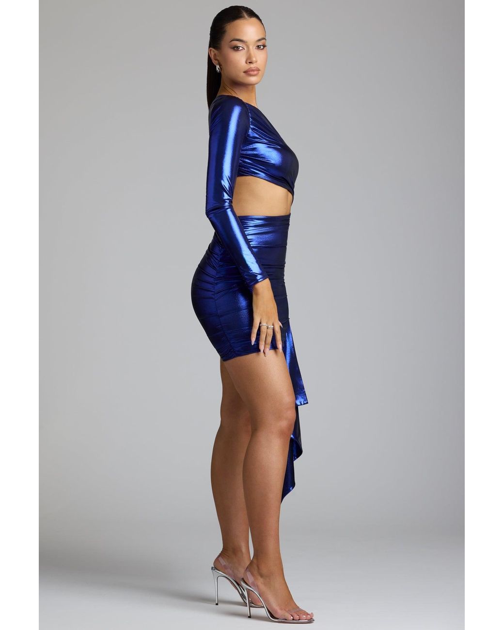 Oh Polly Blue Cut Out Metallic Jersey Mini Dress
