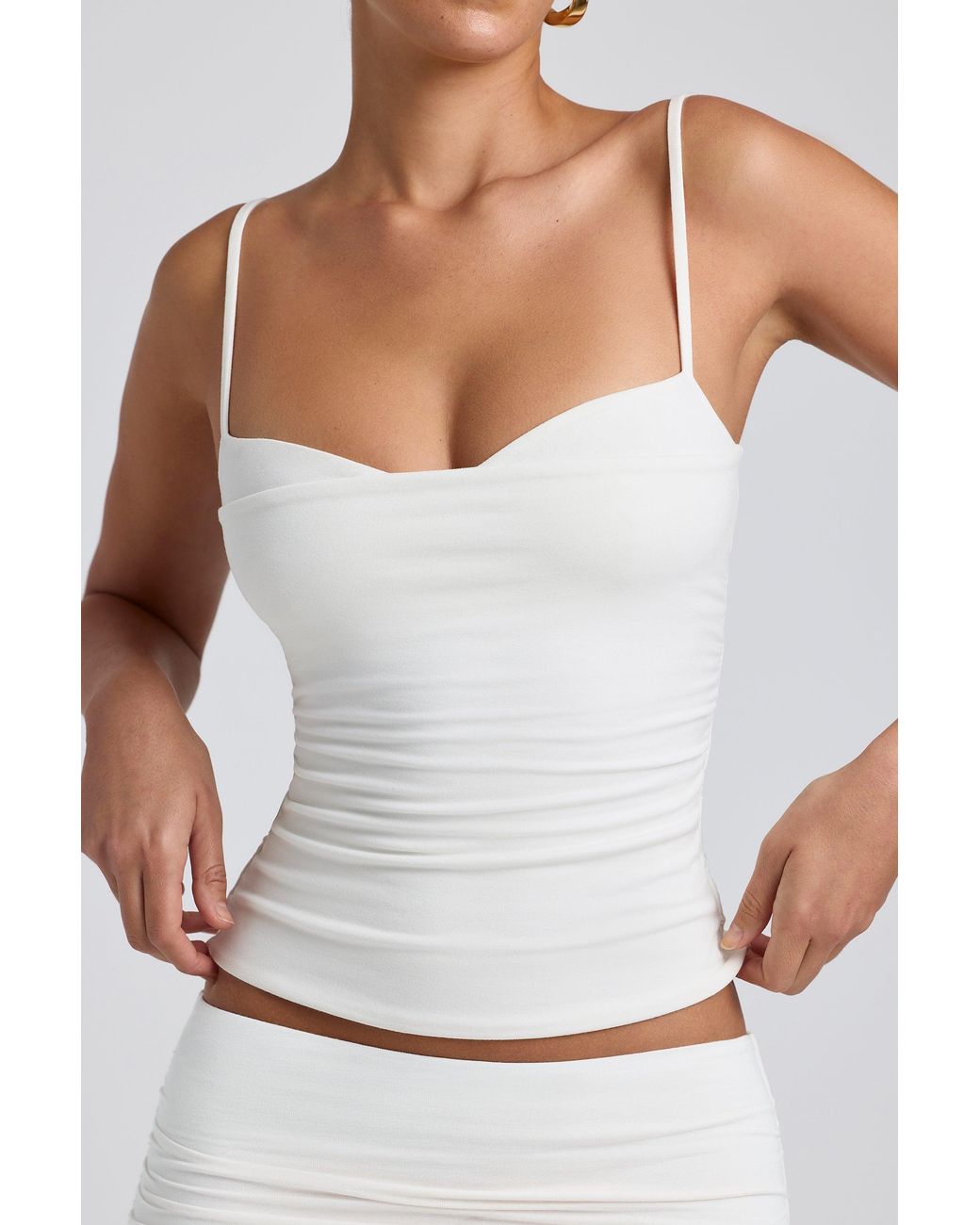 Oh Polly White Modal Ruched Layered Tank Top