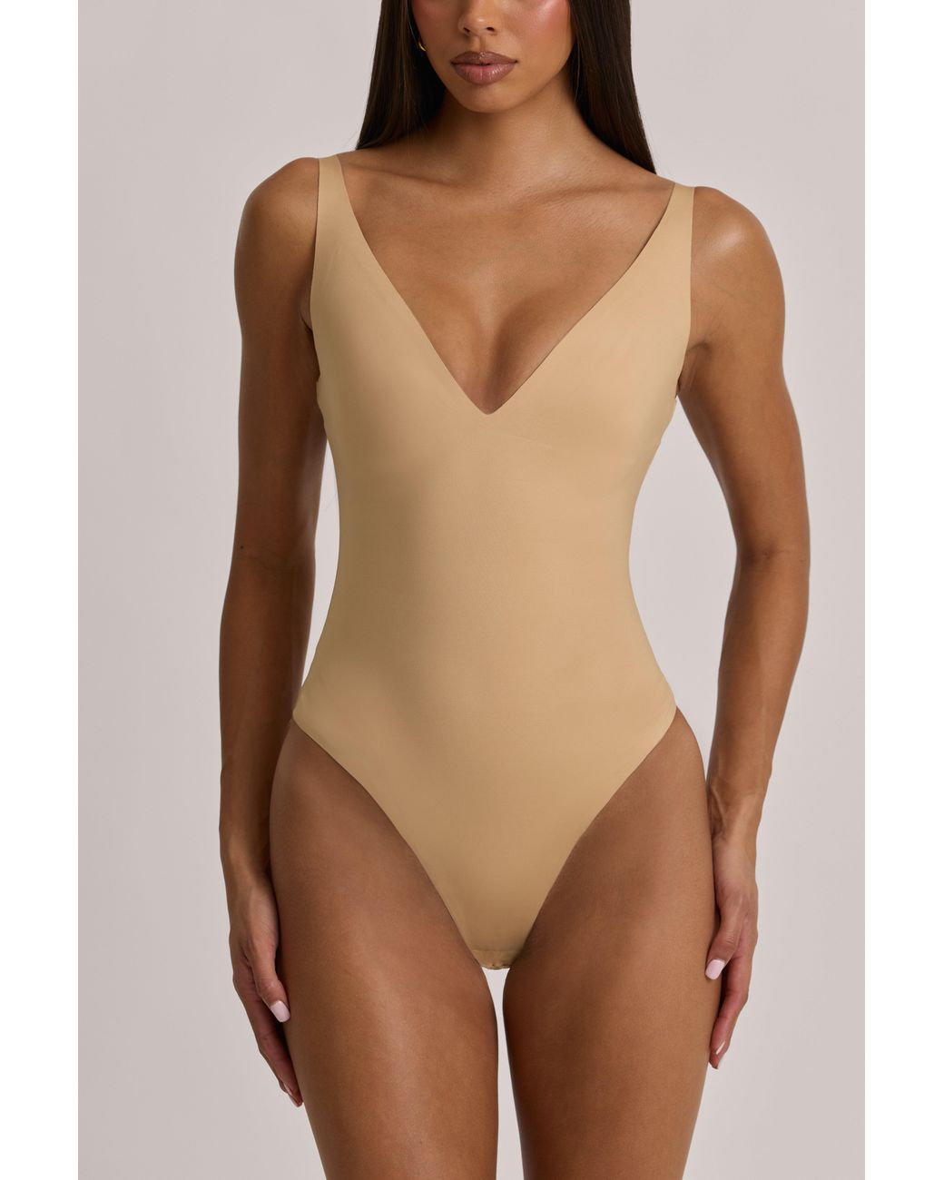 Oh Polly Pink V-Neck Thong Bodysuit