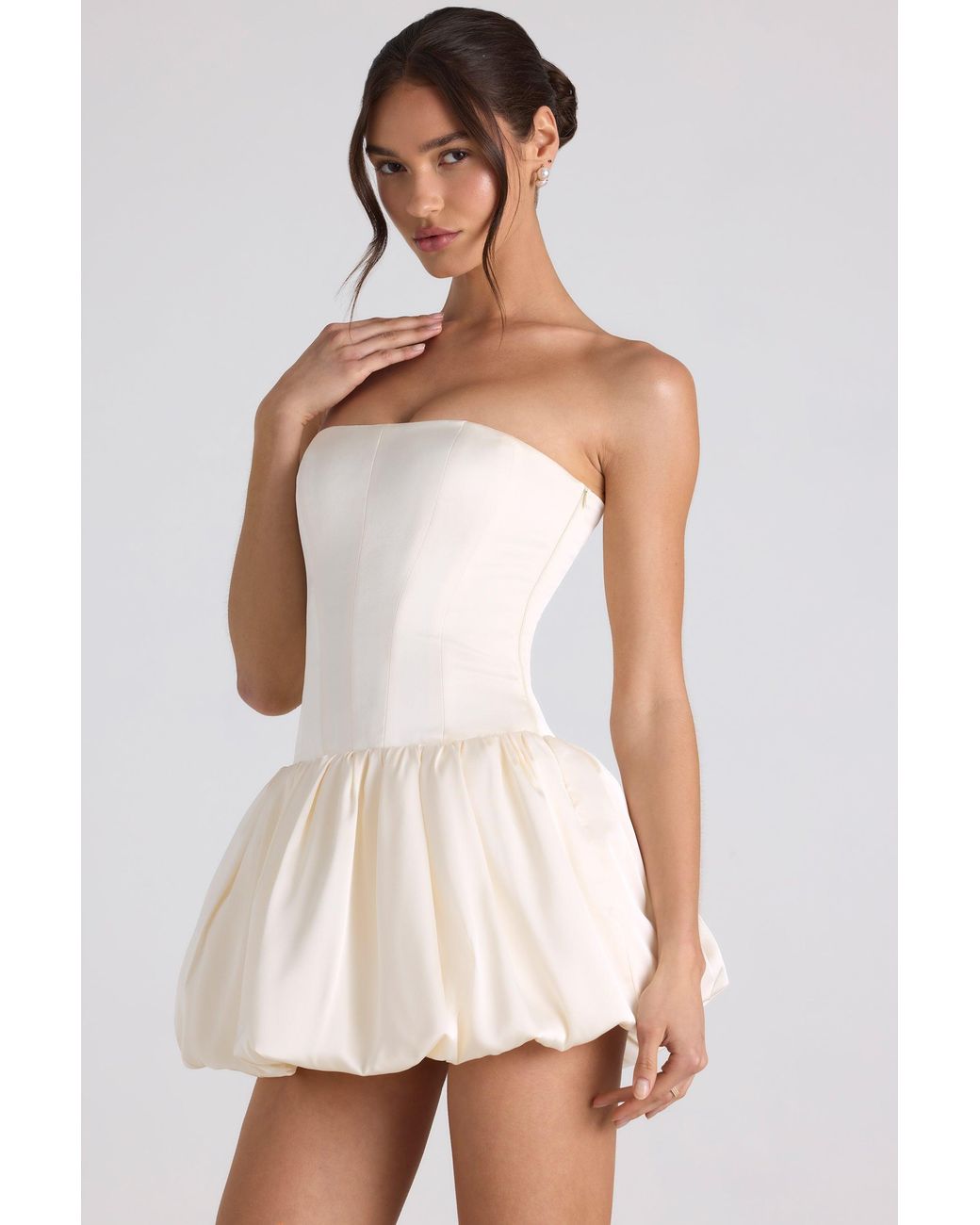 Oh Polly White Lace-Up Bubble Hem Corset Mini Dress
