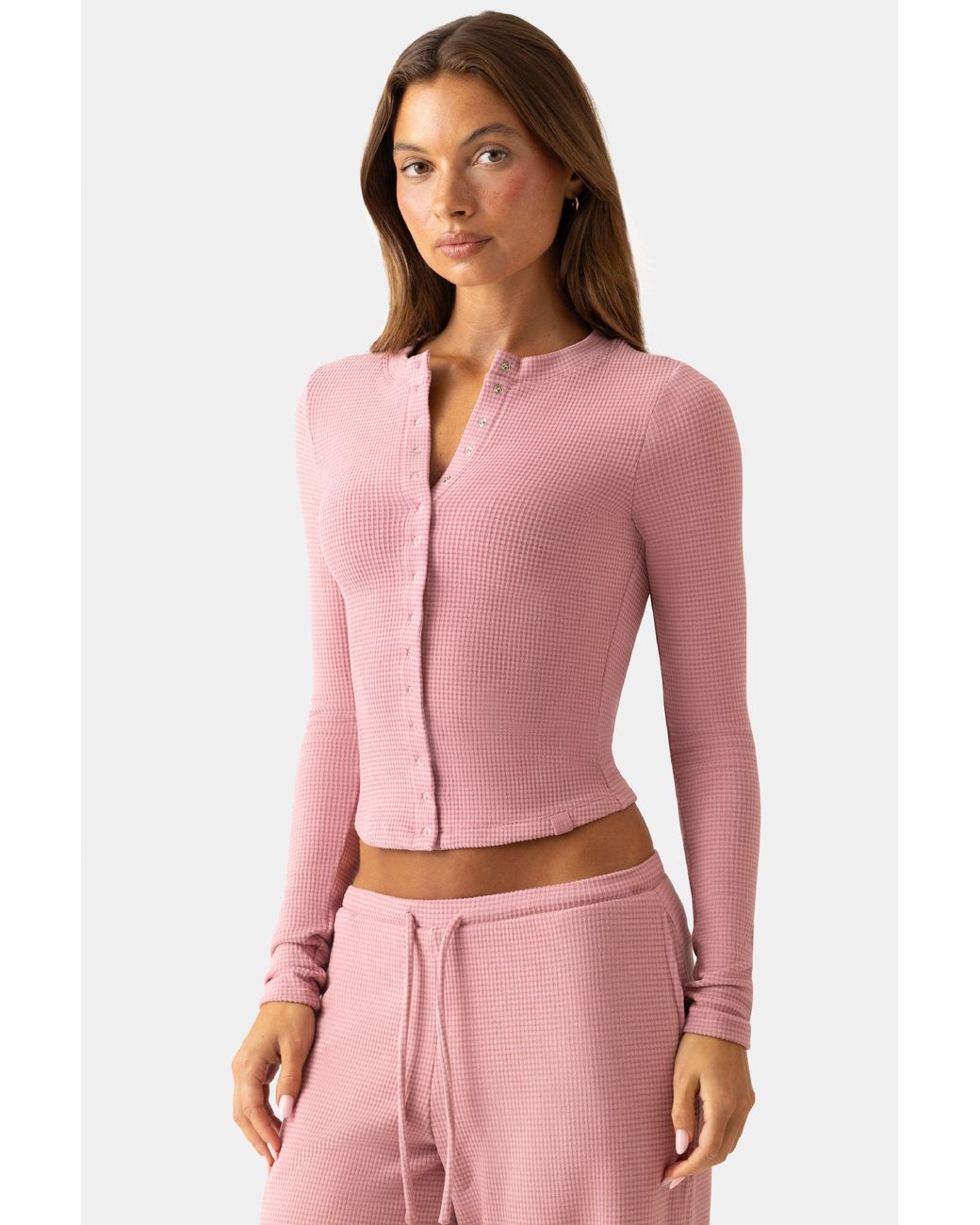 BO+TEE Pink Ribbed Jersey Crewneck Cardigan