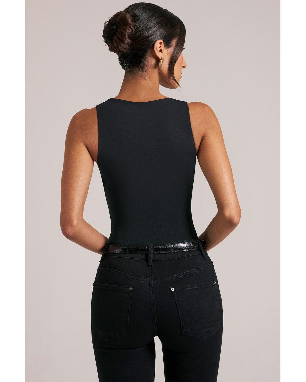 Oh Polly Black Deep Plunge Halterneck Bodysuit