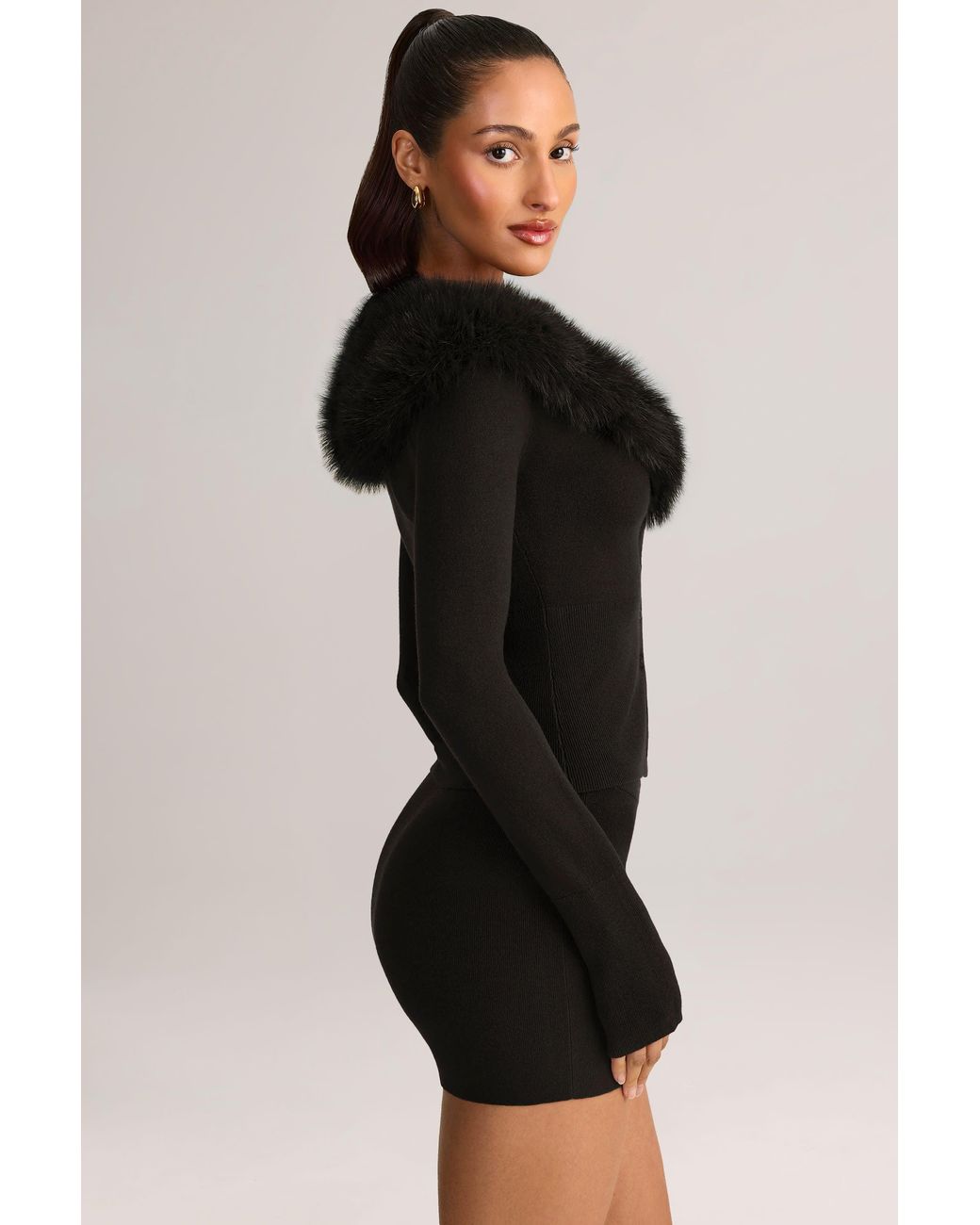 Oh Polly Black Knit Mid-Rise Mini Skirt