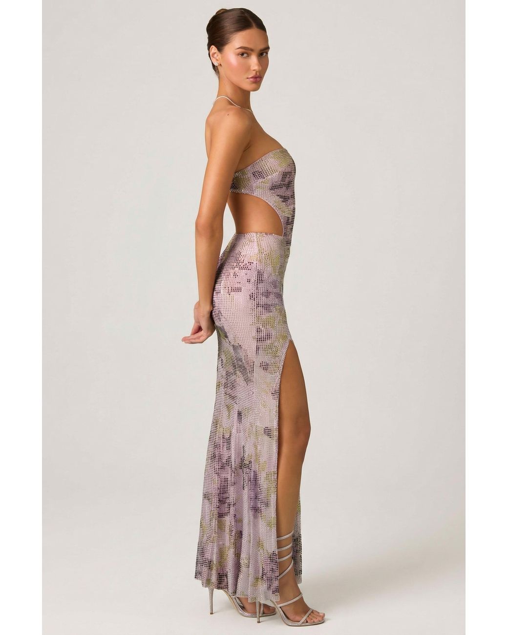 Oh Polly Purple Embellished Cut-Out Fishtail Maxi Dress