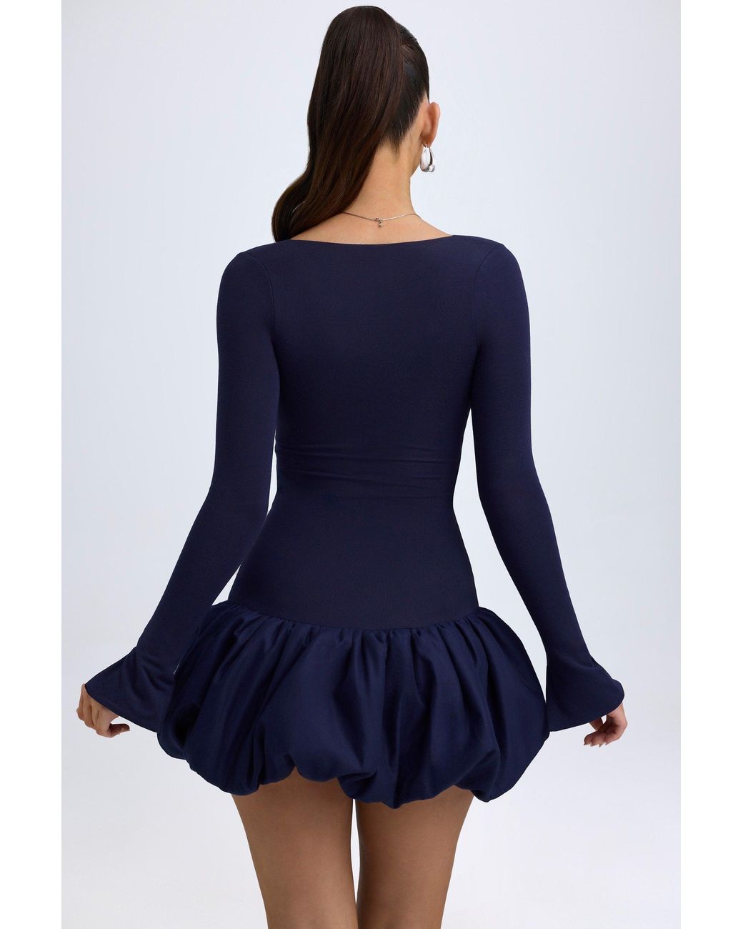 Oh Polly Blue Modal Drop-Waist Bubble Hem Mini Dress