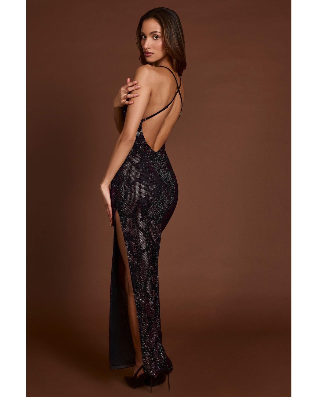 Oh Polly Purple Embellished Halterneck Maxi Dress