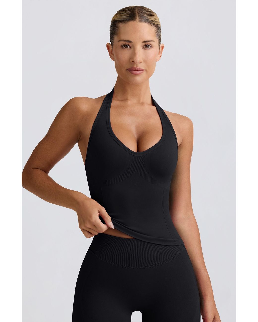 BO+TEE Black Define Luxe Halterneck Tank Top
