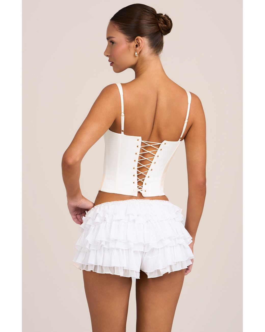 Oh Polly White Mesh Low-Rise Ruffle Shorts