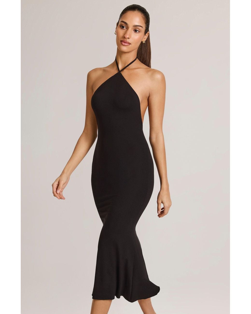Oh Polly Black Modal Halterneck Midaxi Dress