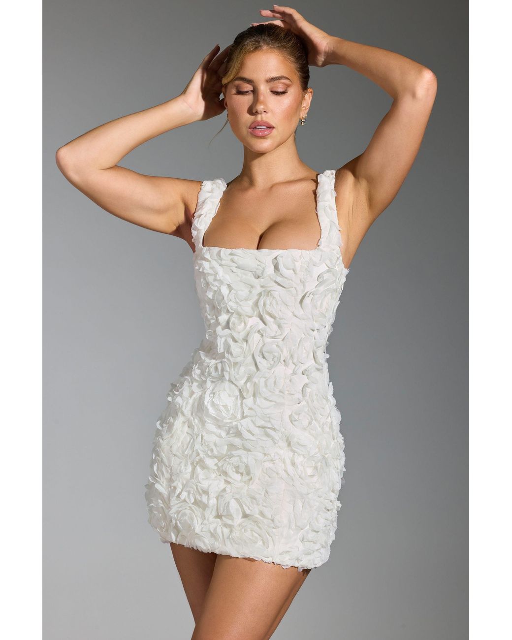 Oh Polly White Floral-Appliqué Square-Neck Corset Mini Dress
