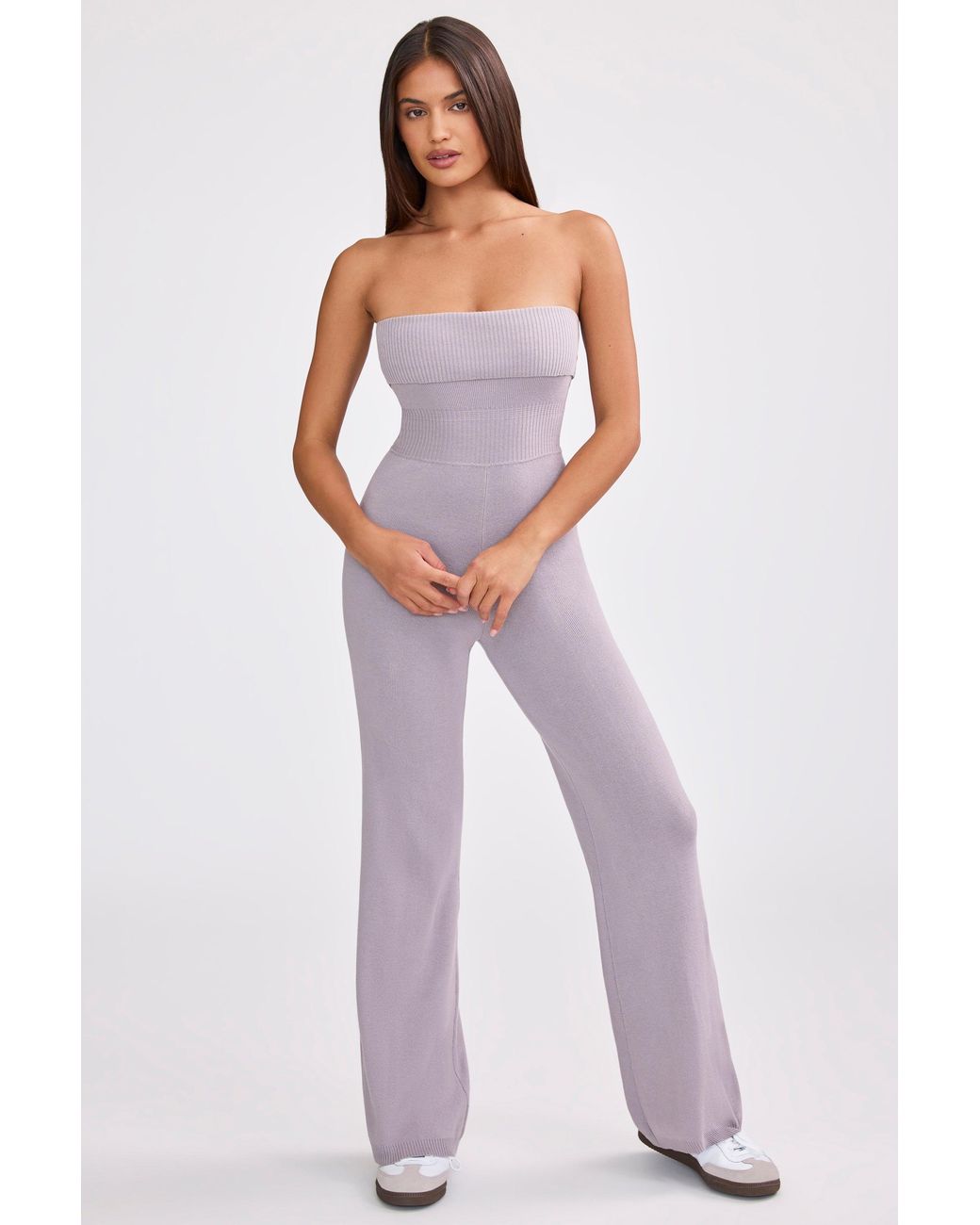 BO+TEE Purple Chunky Knit Bandeau Kick Flare Jumpsuit
