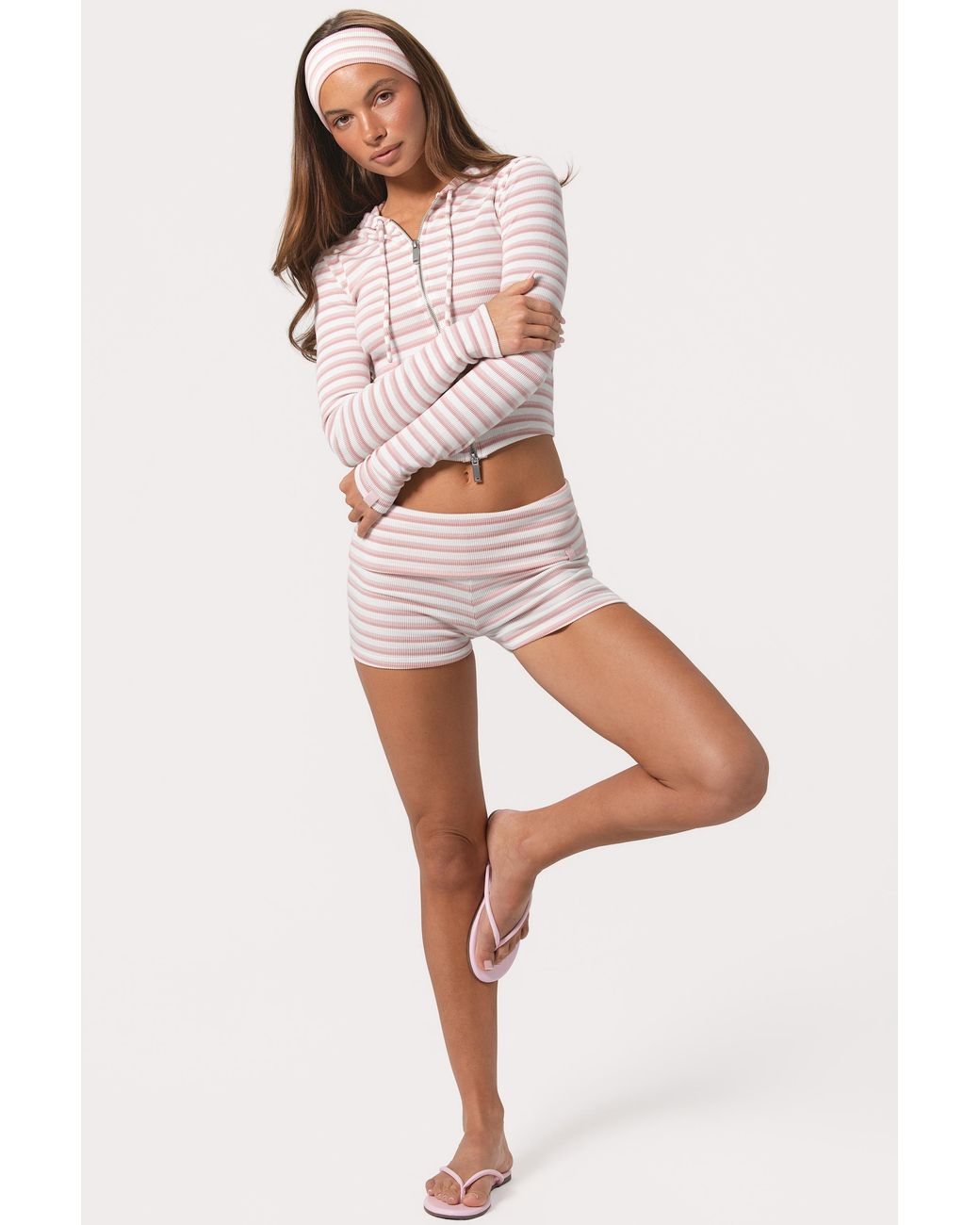 BO+TEE Pink Ribbed Jersey Cropped Hoodie
