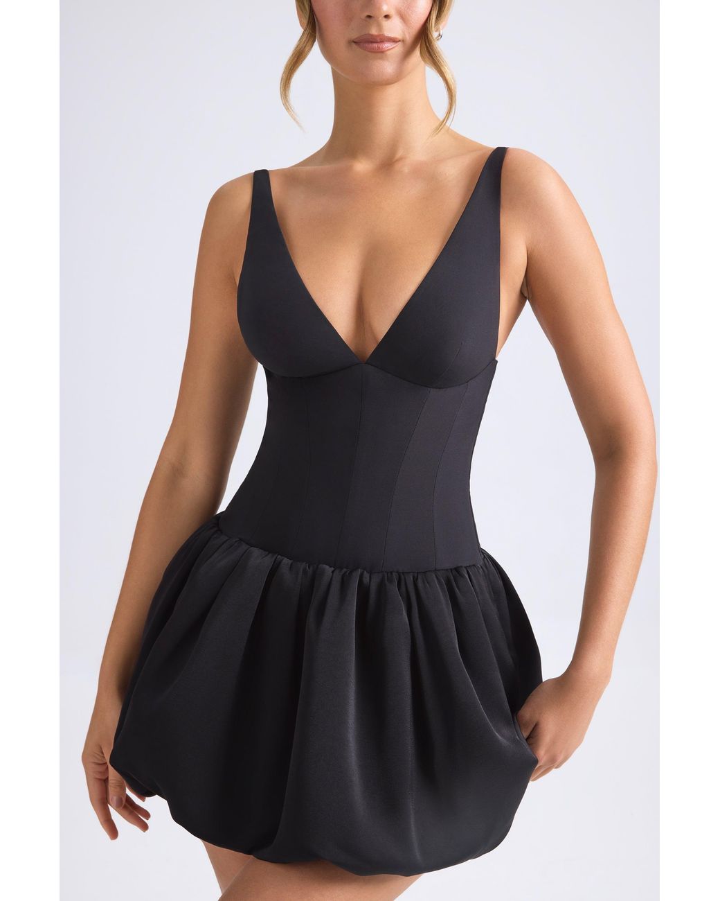 Oh Polly Black Lace-Up Bubble Hem Corset Micro Mini Dress