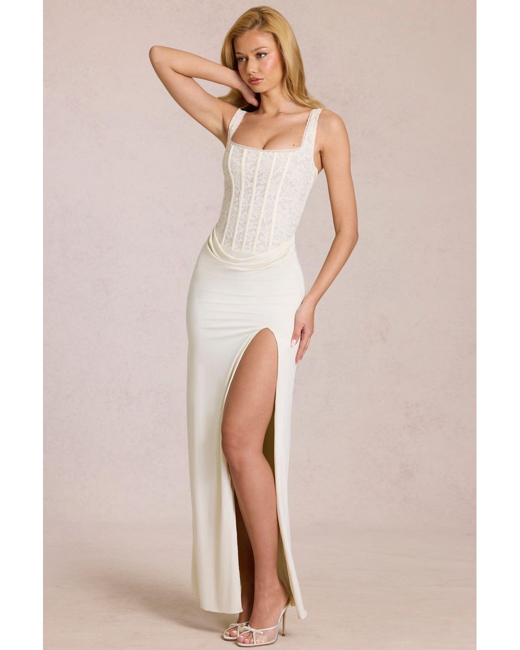 Oh Polly White Lace Corset Maxi Dress