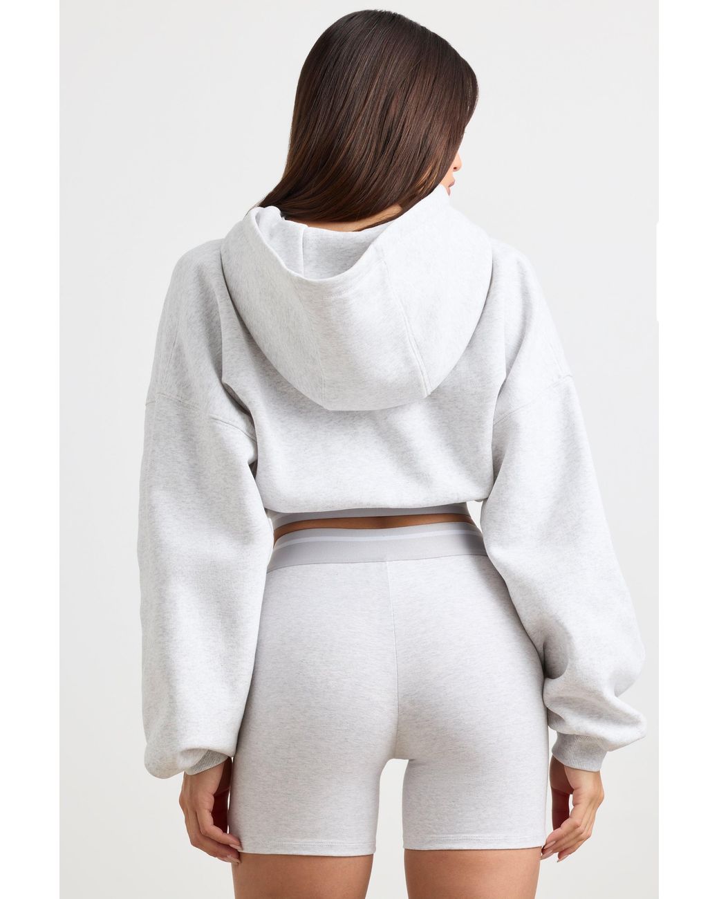 BO+TEE Gray Stretch Cotton Fleece Cropped Hoodie
