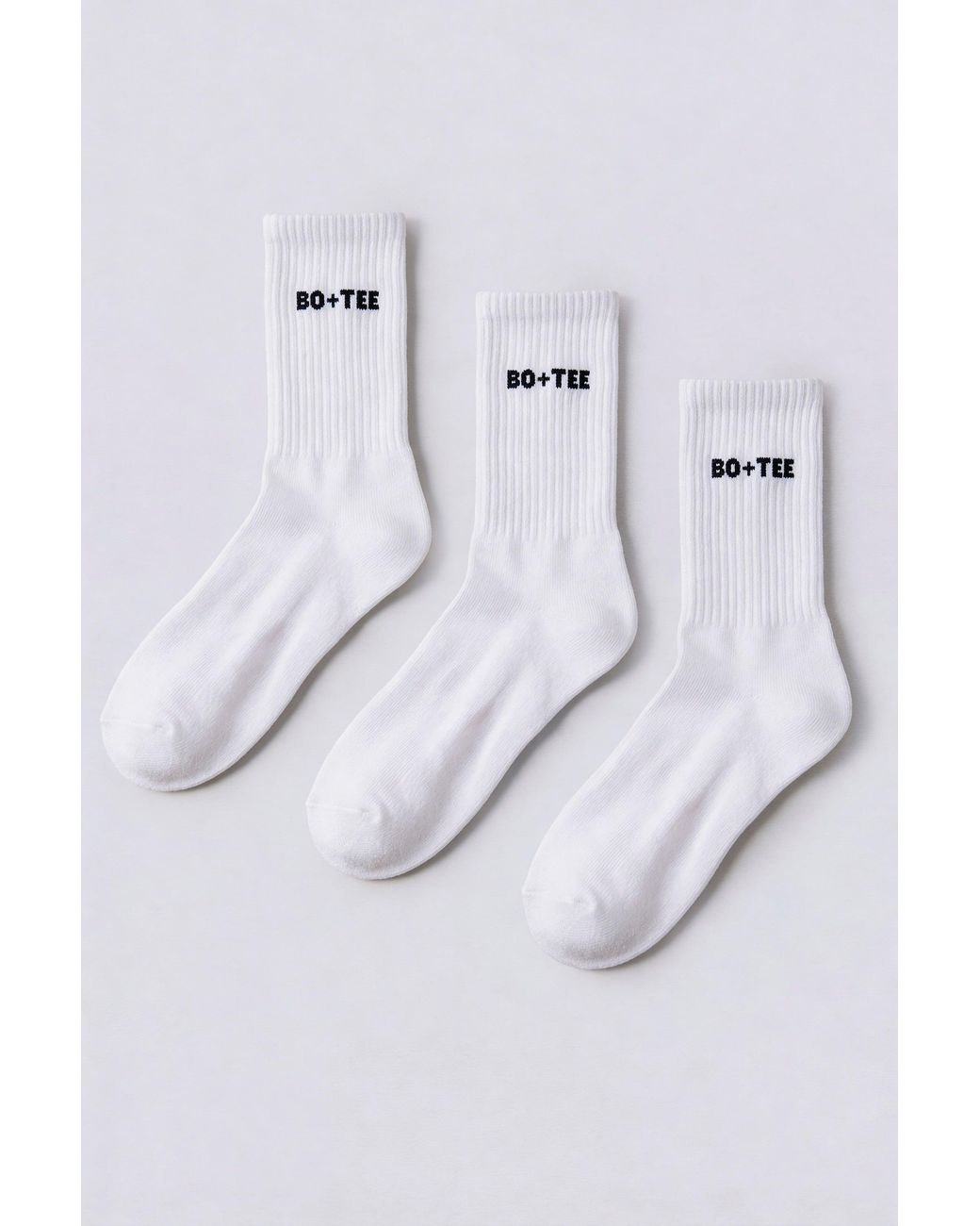 BO+TEE White Ribbed Half-Crew 3-Pack Socks