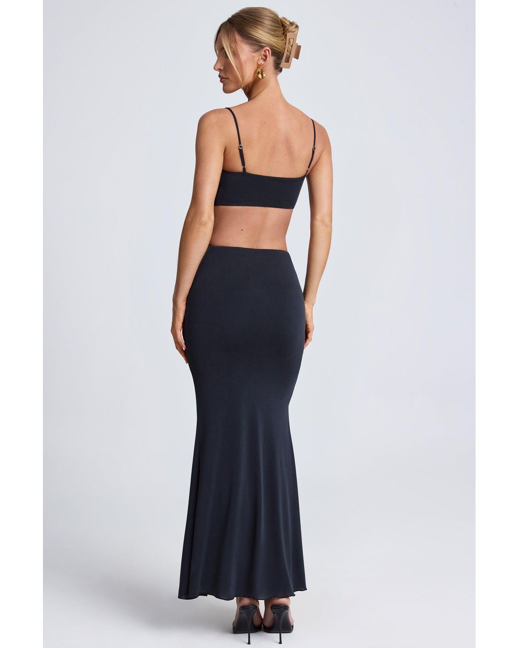 Oh Polly Black Hardware Detail Cut-Out Maxi Dress