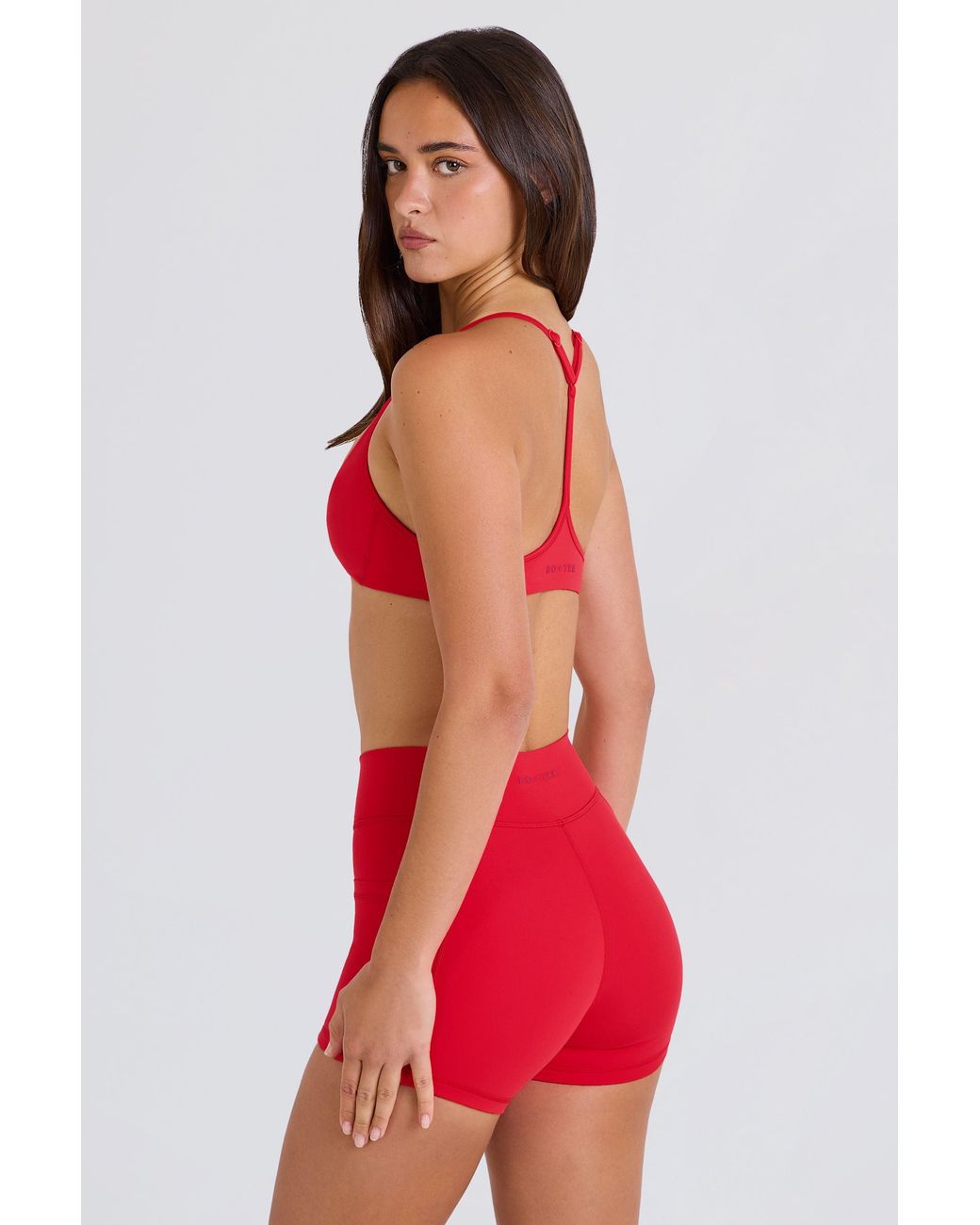 BO+TEE Red Soft Active Pocket V-Waist Mini Shorts