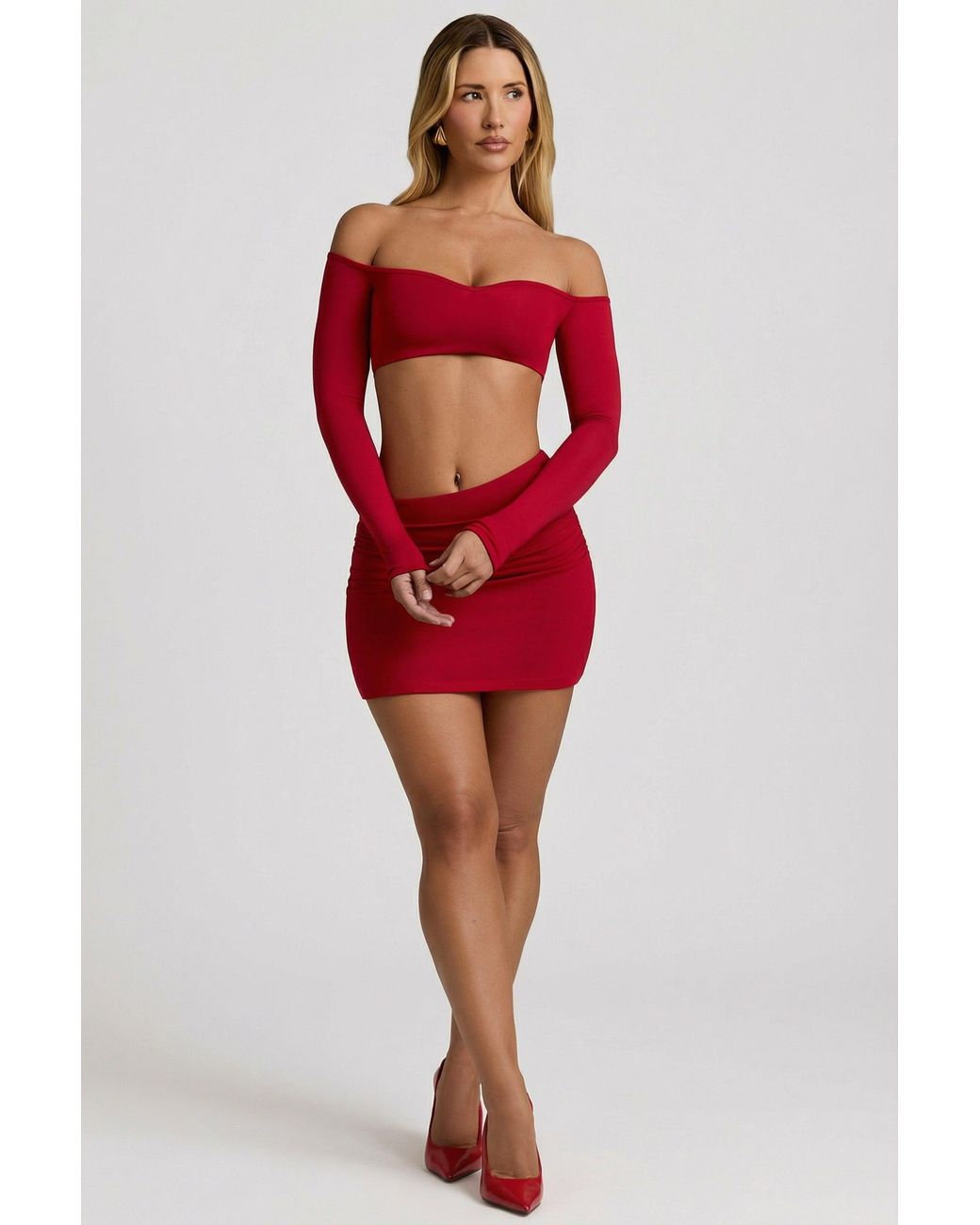 Oh Polly Red Modal Contrast-Trim Crop Top