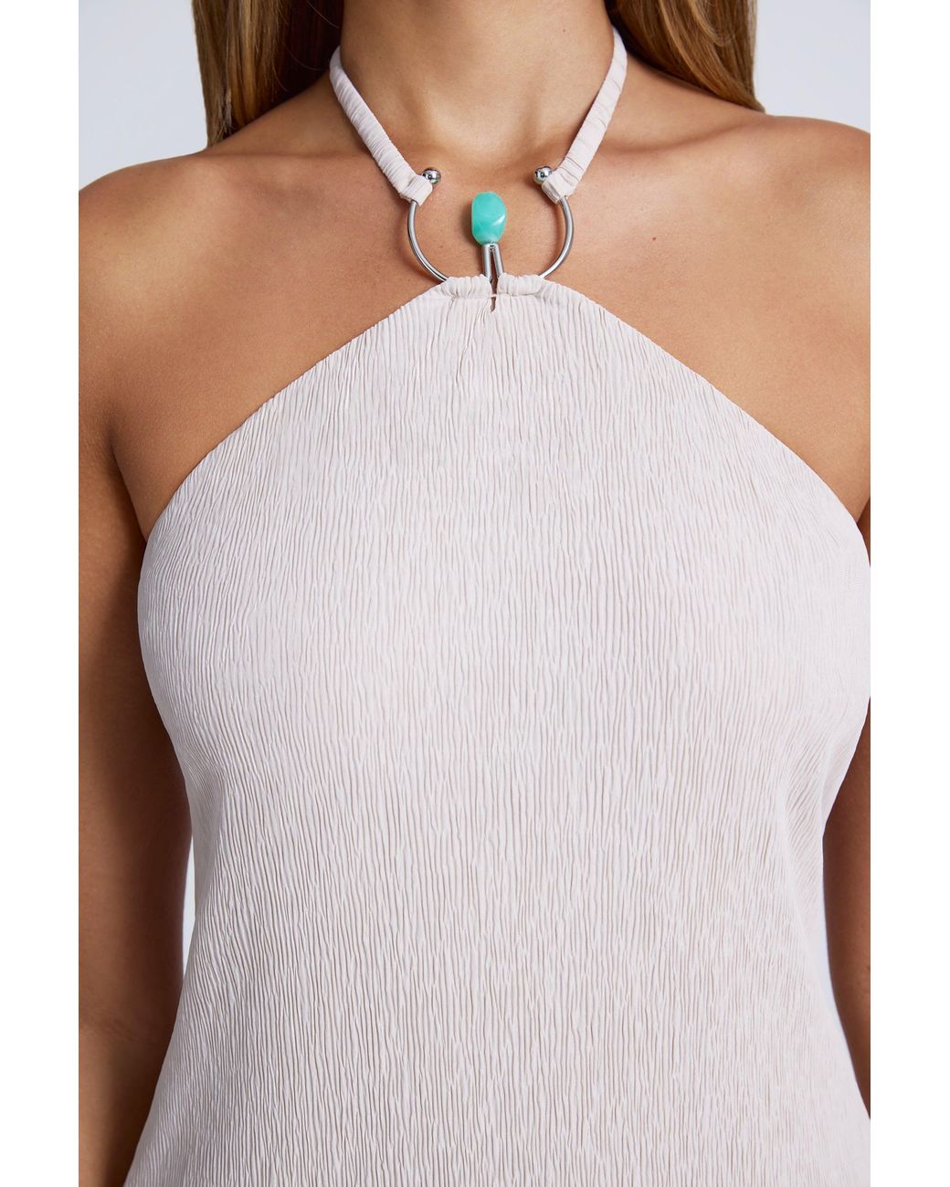 Oh Polly Gray Hardware Detail Open-Back Halterneck Micro Mini Dress