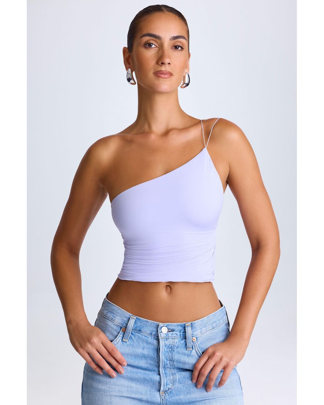 Oh Polly Purple One-Shoulder Lace-Up Top