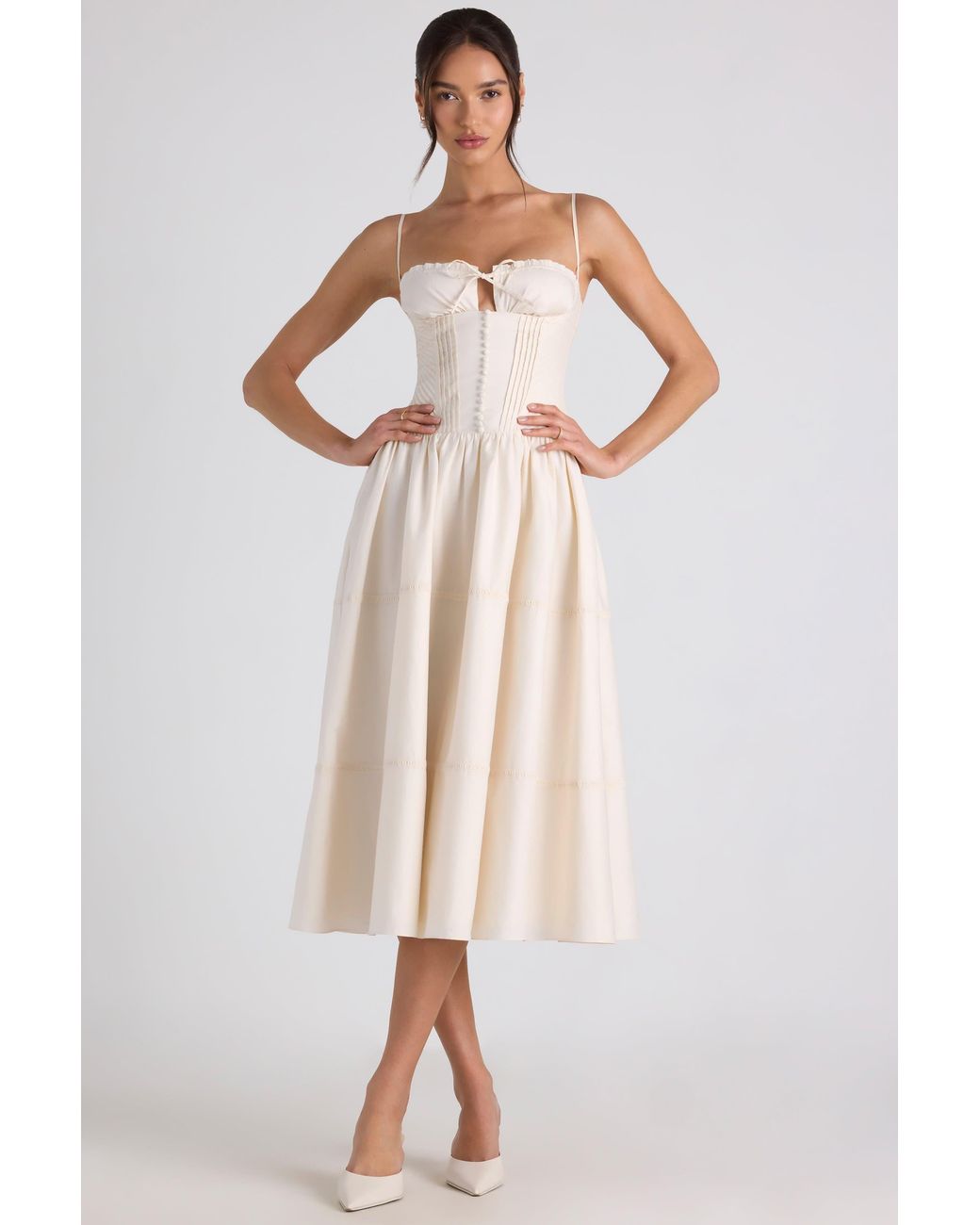 Oh Polly White Lace-Trim Pintucked Poplin Midaxi Dress