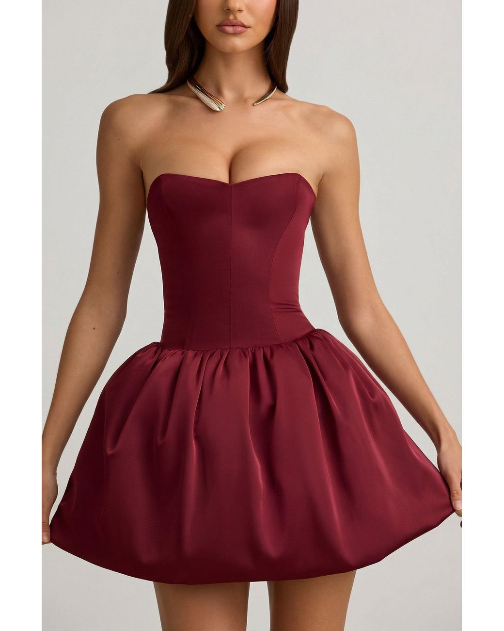 Oh Polly Red Convertible Bow-Detail Bubble Hem Midaxi Dress