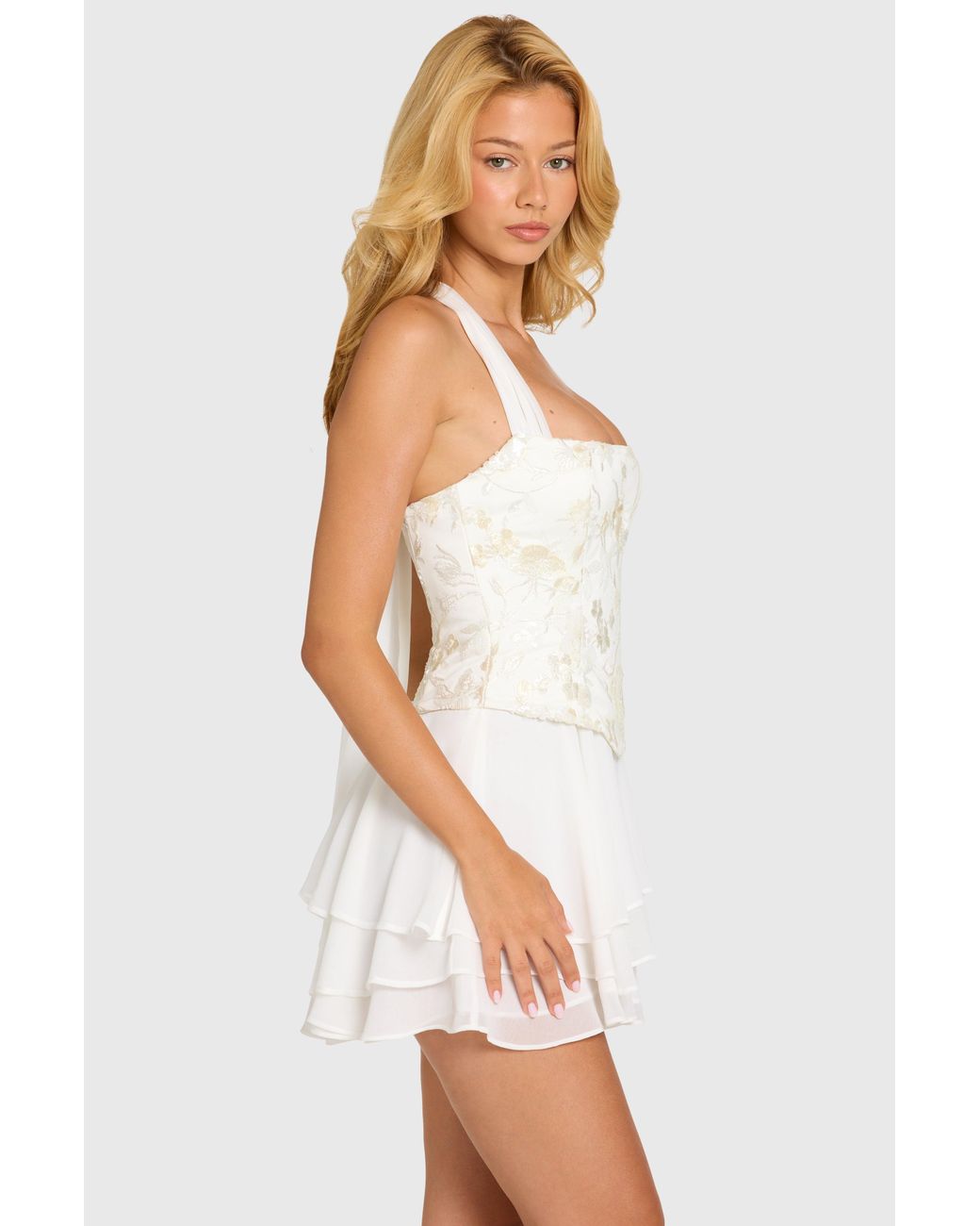 Oh Polly White Embellished Corset Mini Dress