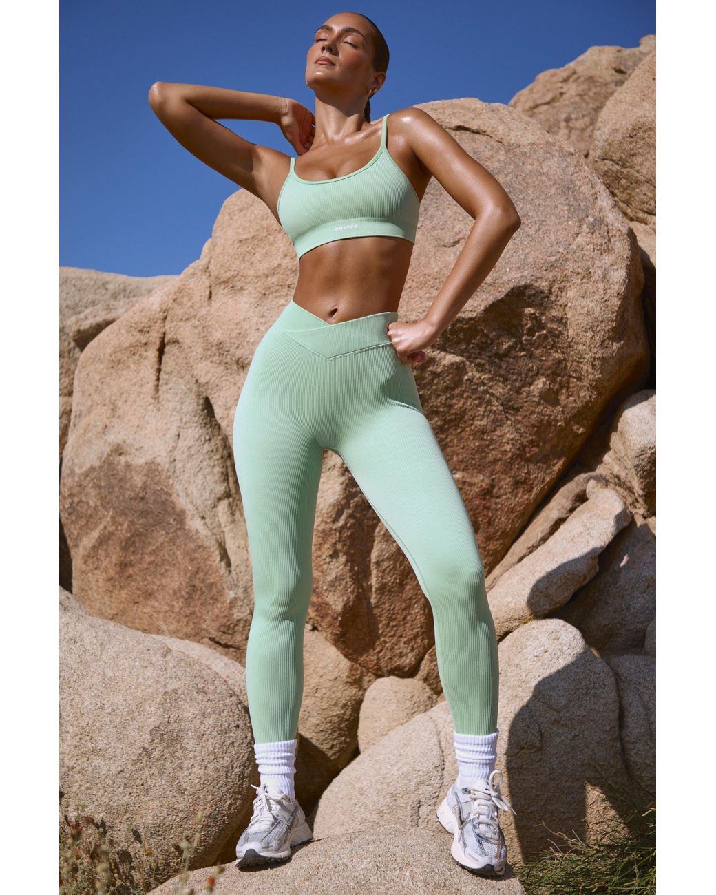 BO+TEE Green High Waist Flexirib Leggings
