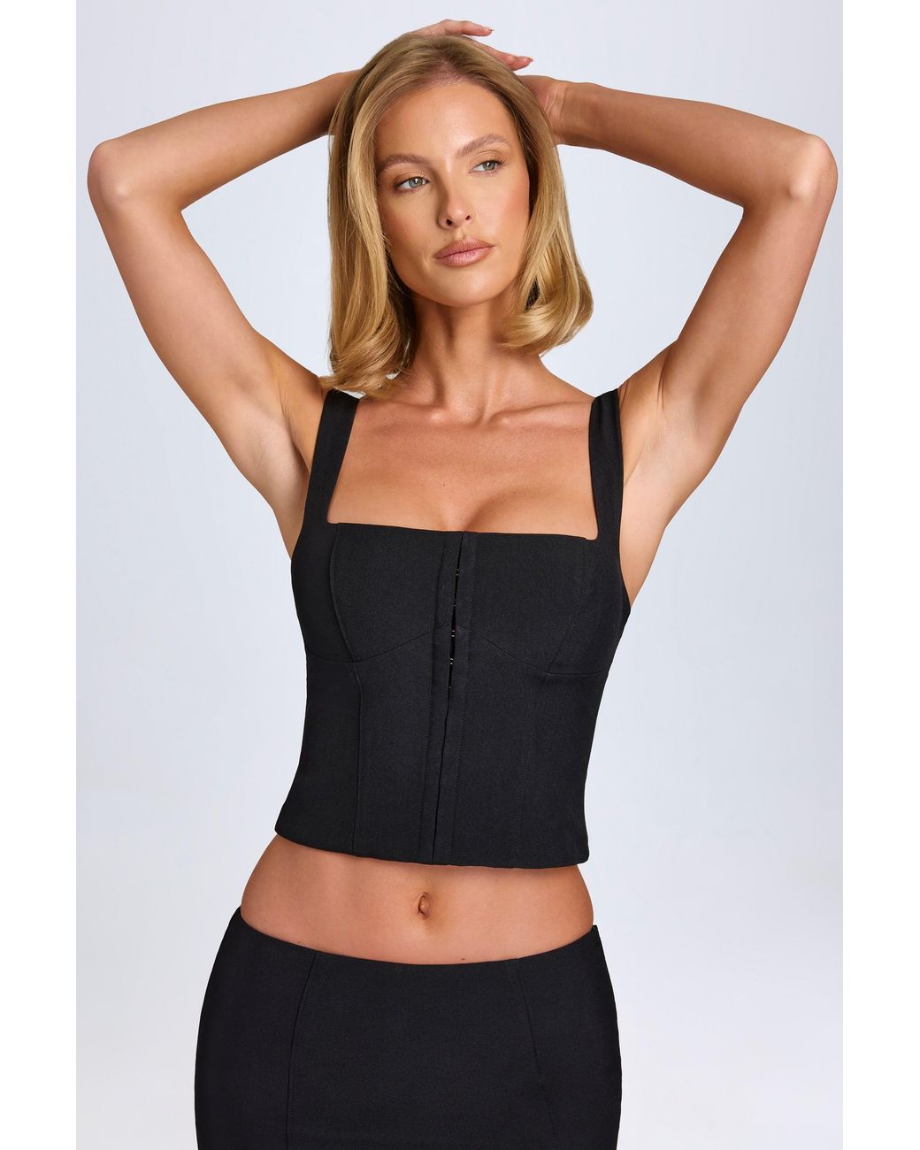Oh Polly Black Hook-And-Eye Corset Top