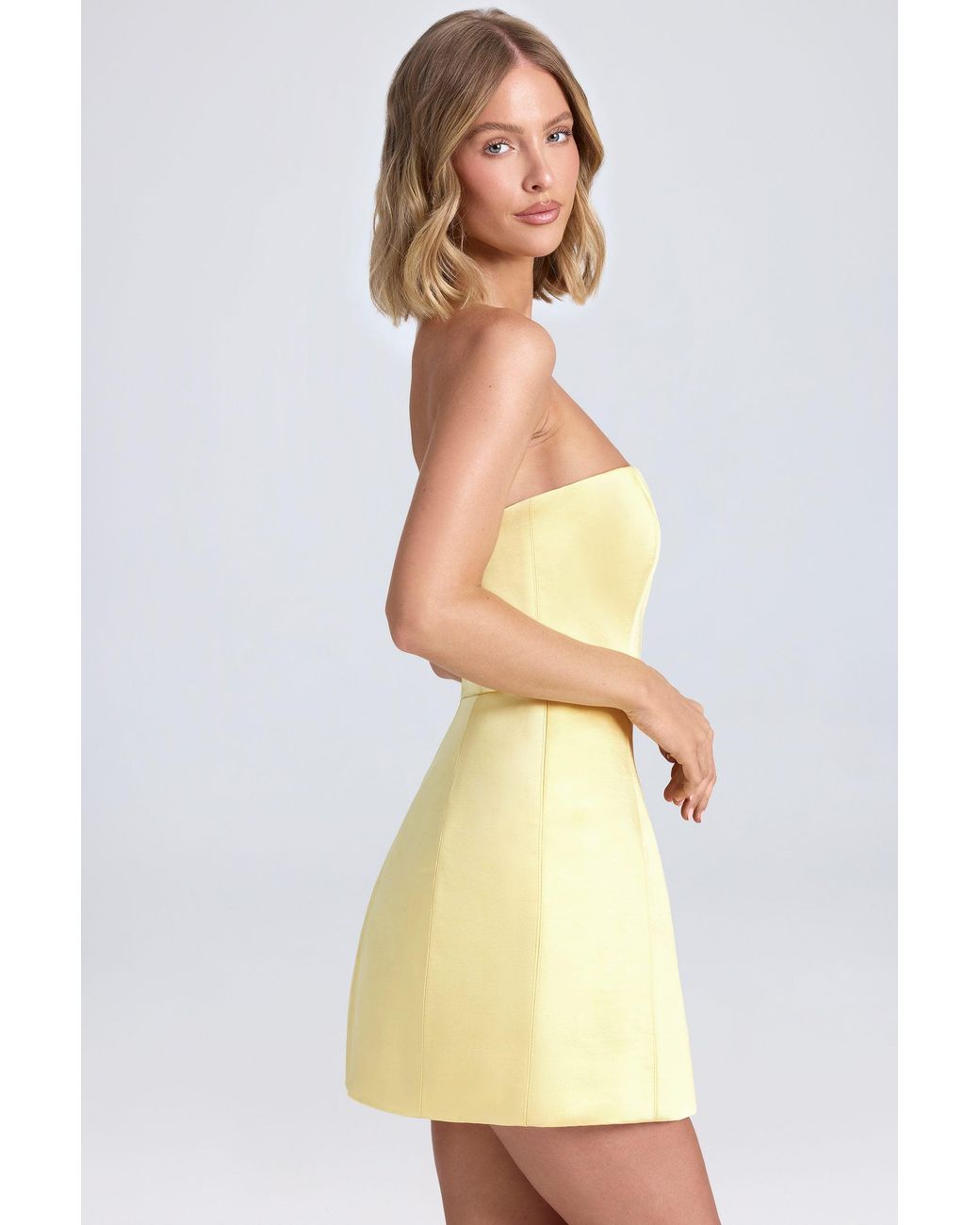 Oh Polly Yellow Bandeau Structured Tulip Mini Dress