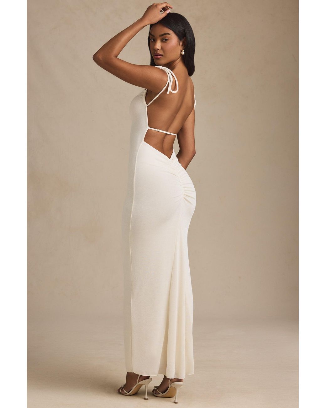 Oh Polly White Textured Jersey Backless Maxi Dress