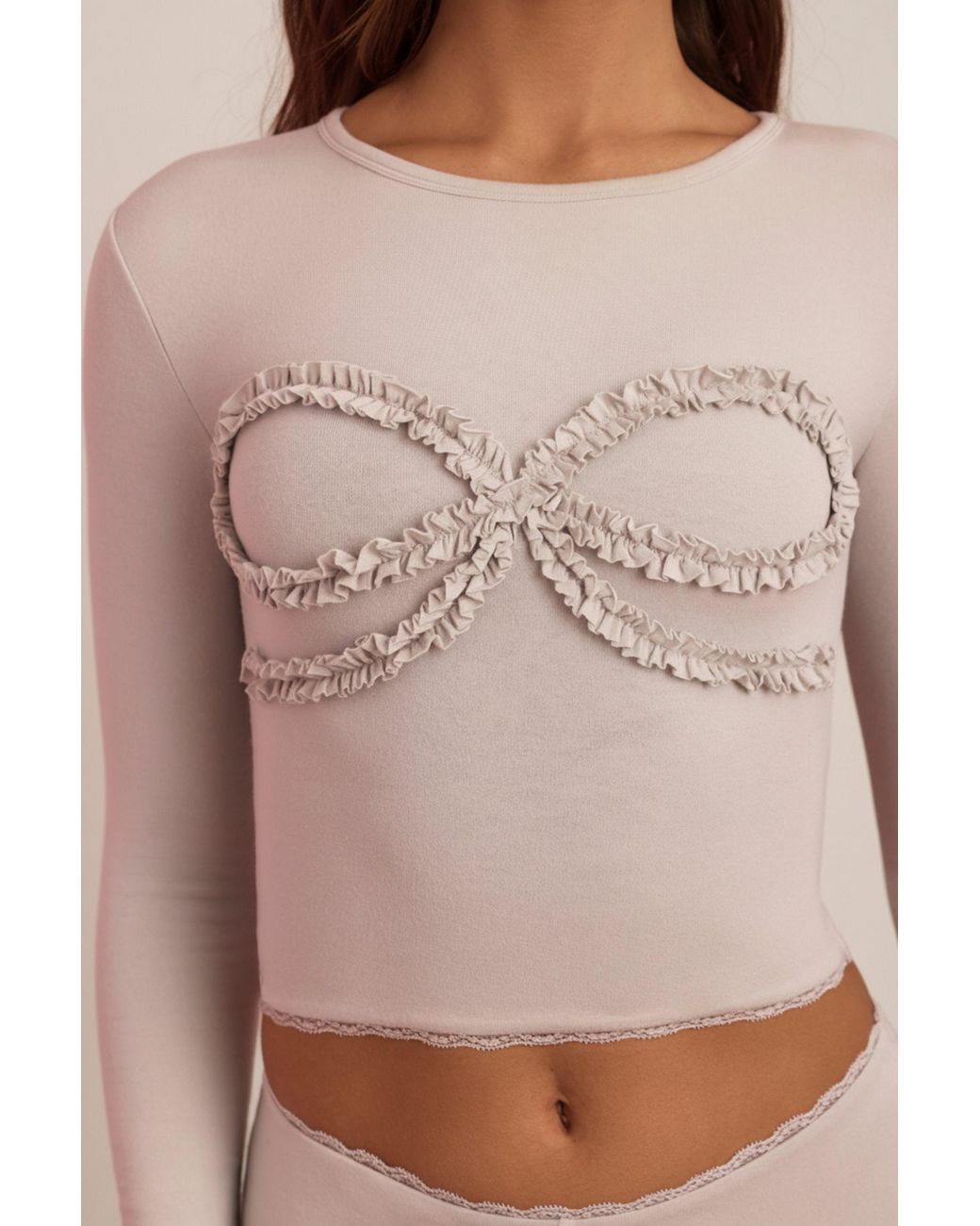 Oh Polly Gray Modal Lace-Trim Appliqué Pyjama Top