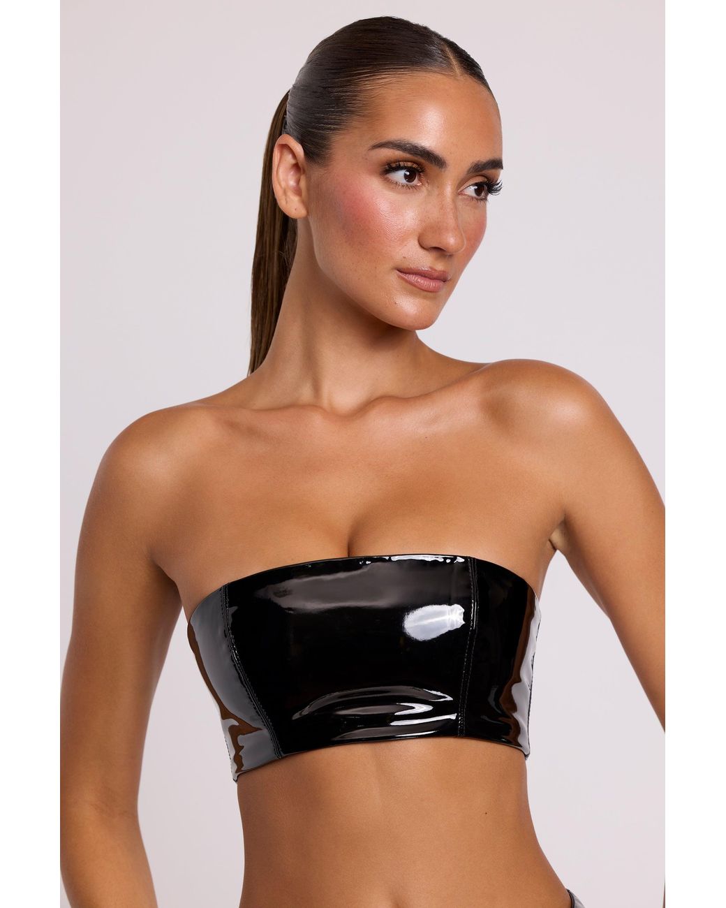 Oh Polly Black Vinyl Bandeau Bralette