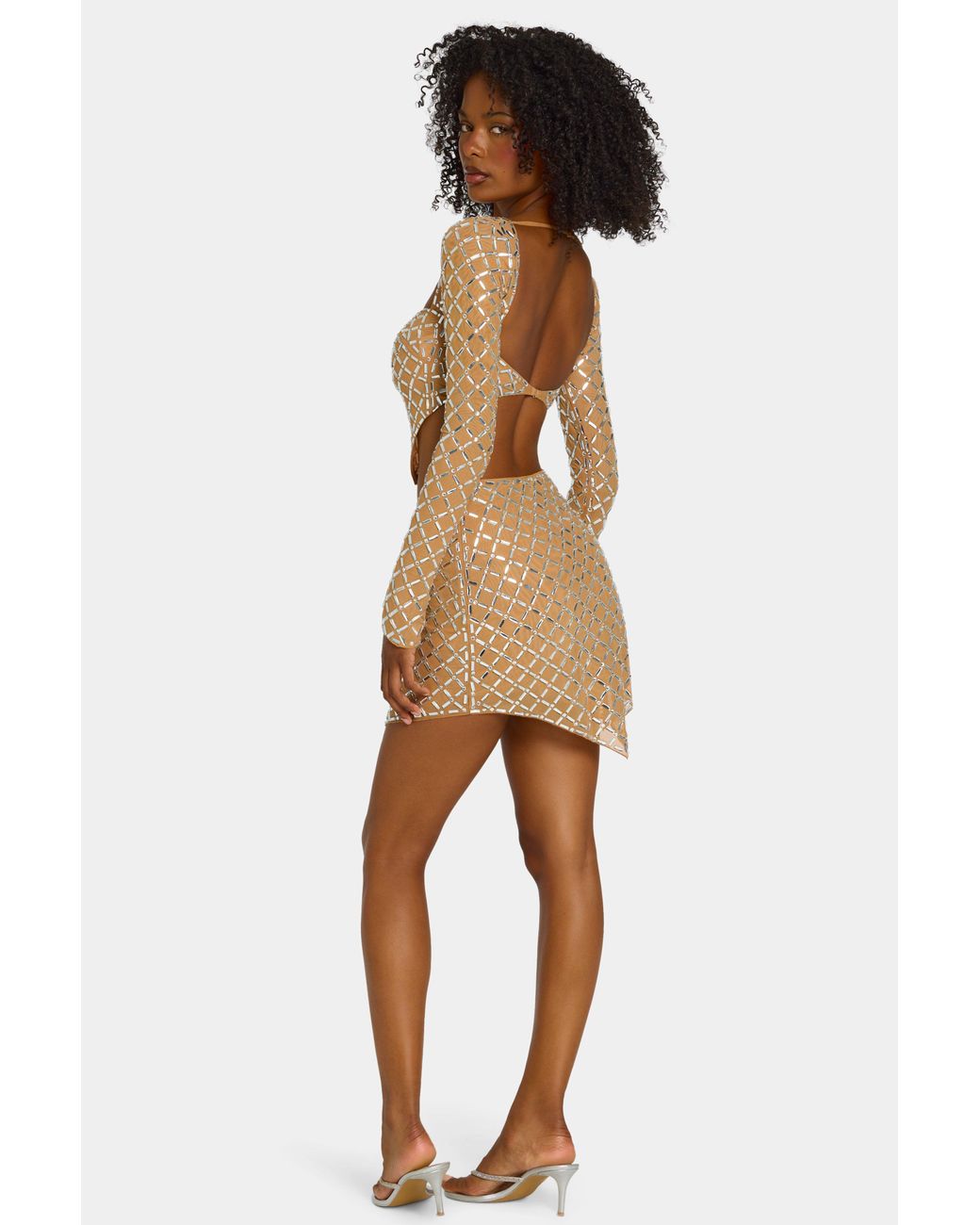 Oh Polly Natural Embellished Asymmetric Mid-Rise Mini Skirt