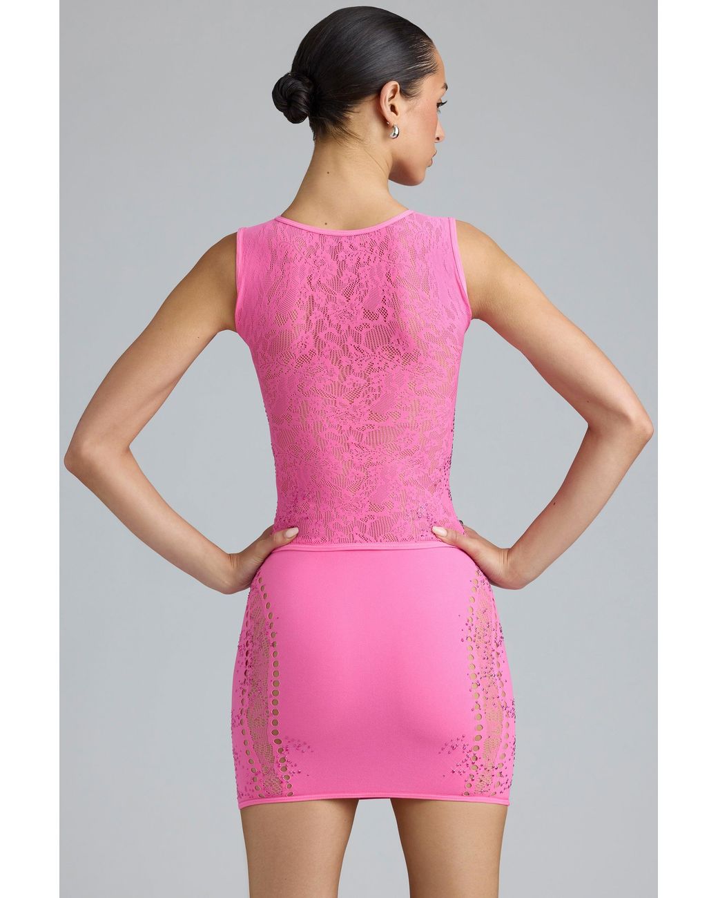 Oh Polly Pink Embellished Mid-Rise Mini Skirt