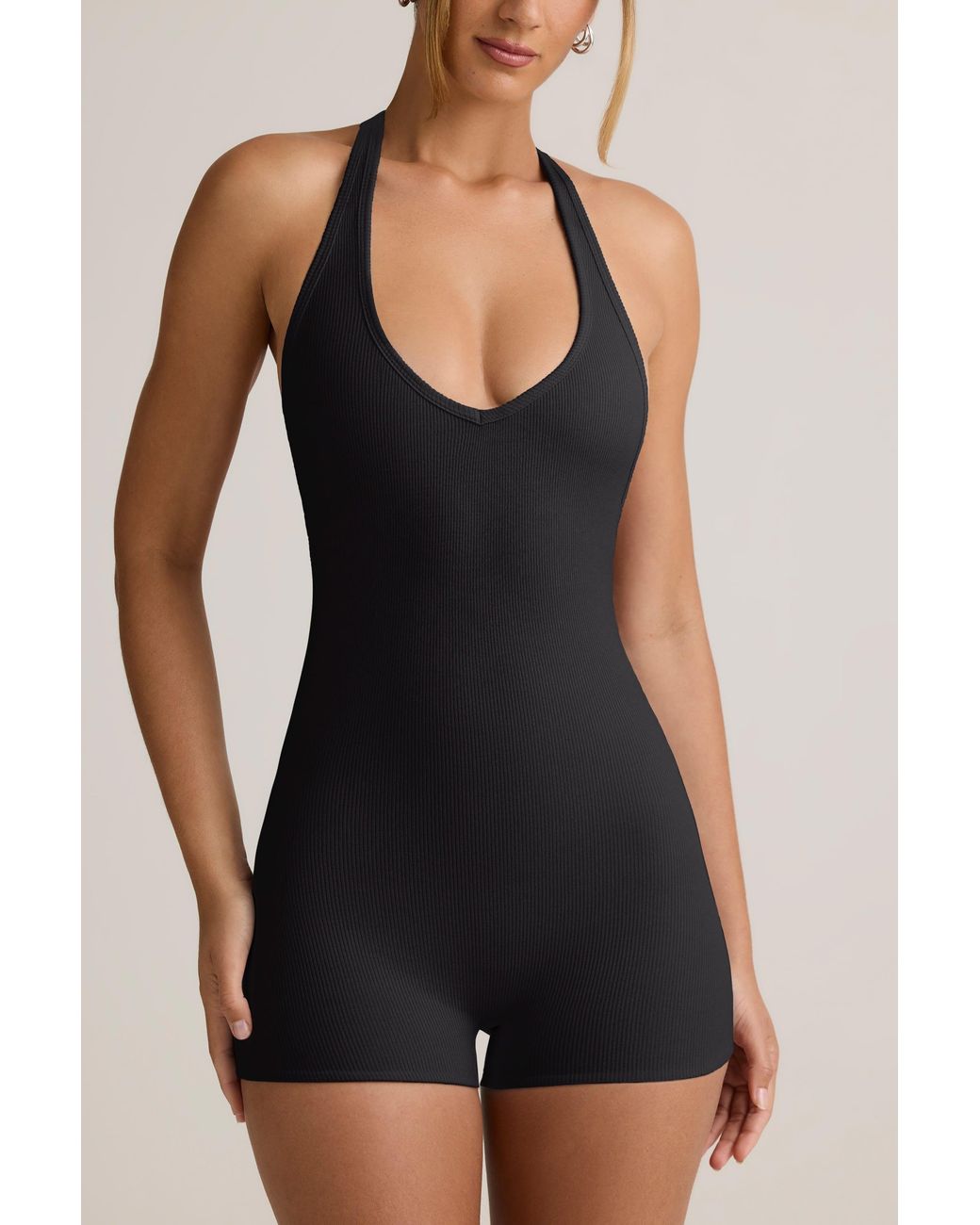 Oh Polly Black Modal Ribbed Backless Playsuit