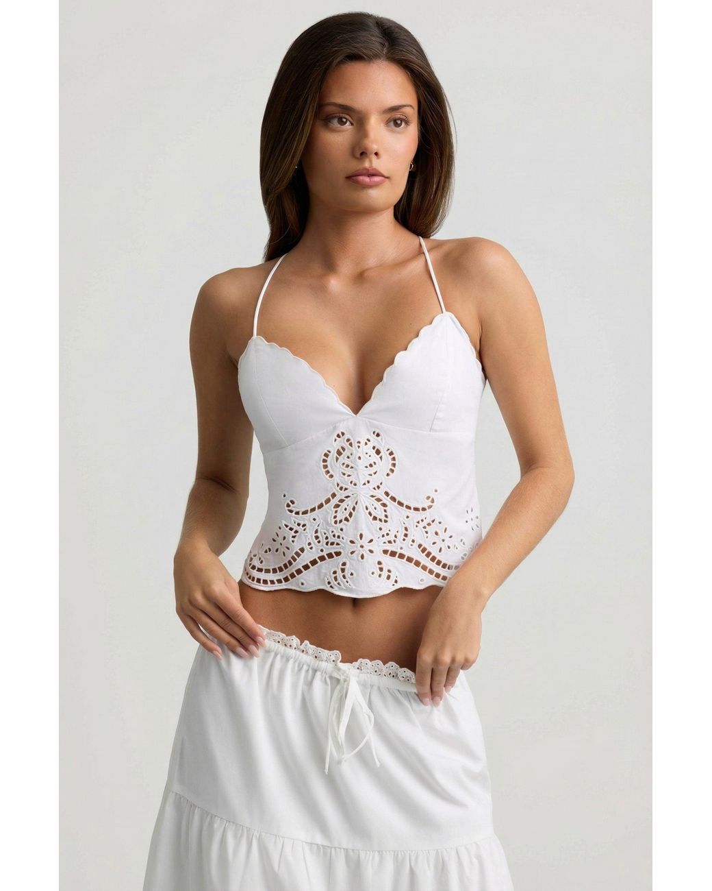 Oh Polly White Cutwork Backless Cotton-Poplin Camisole Top