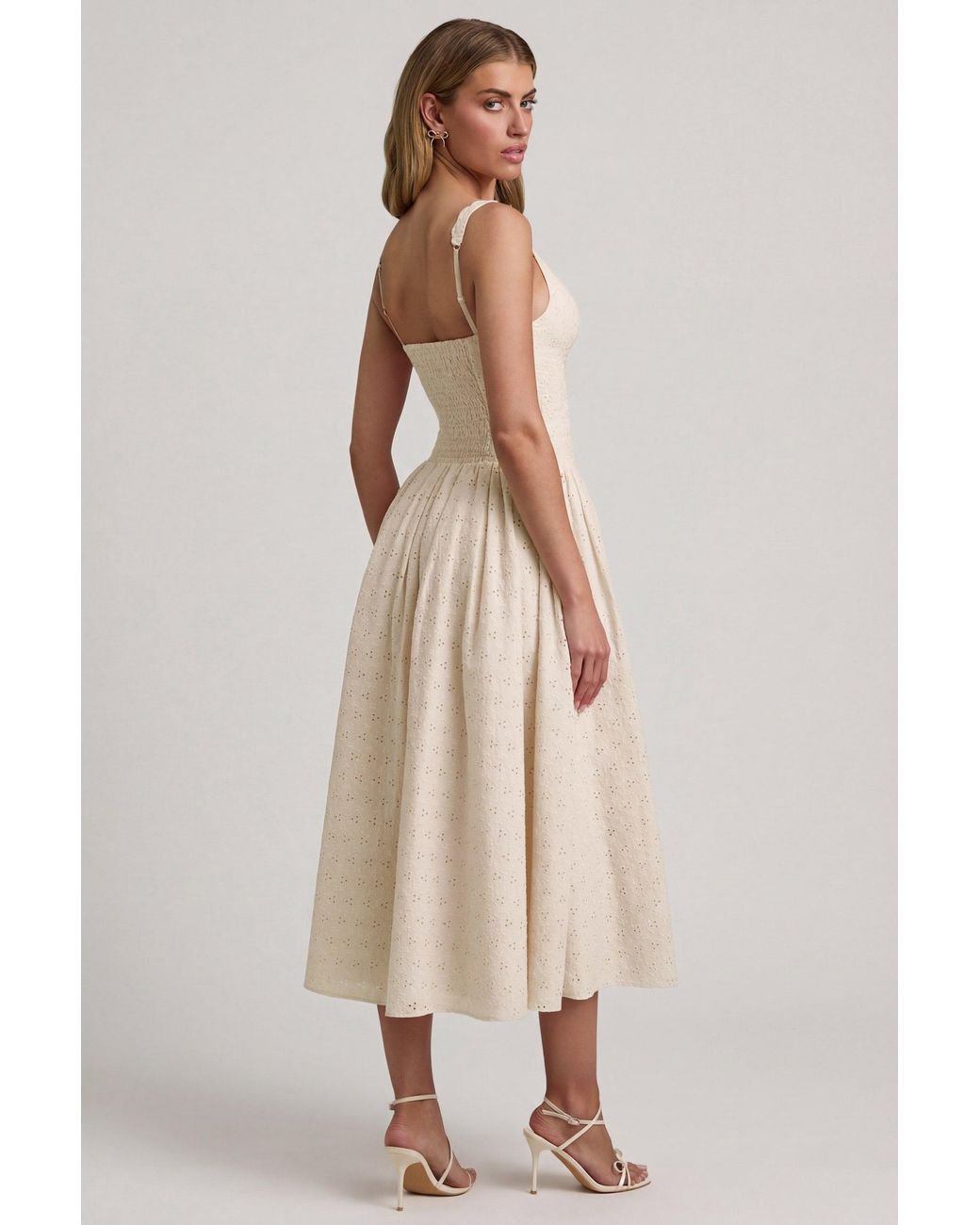 Oh Polly White Broderie Anglaise Bow-Detail A-Line Midaxi Dress