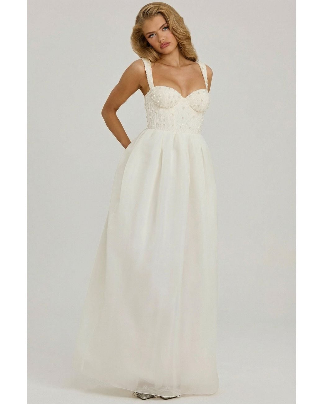 Oh Polly White Embellished Corset Gown