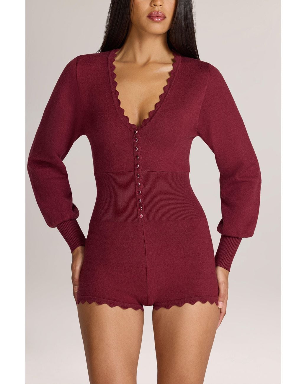 Oh Polly Red Knit Long-Sleeve Romper