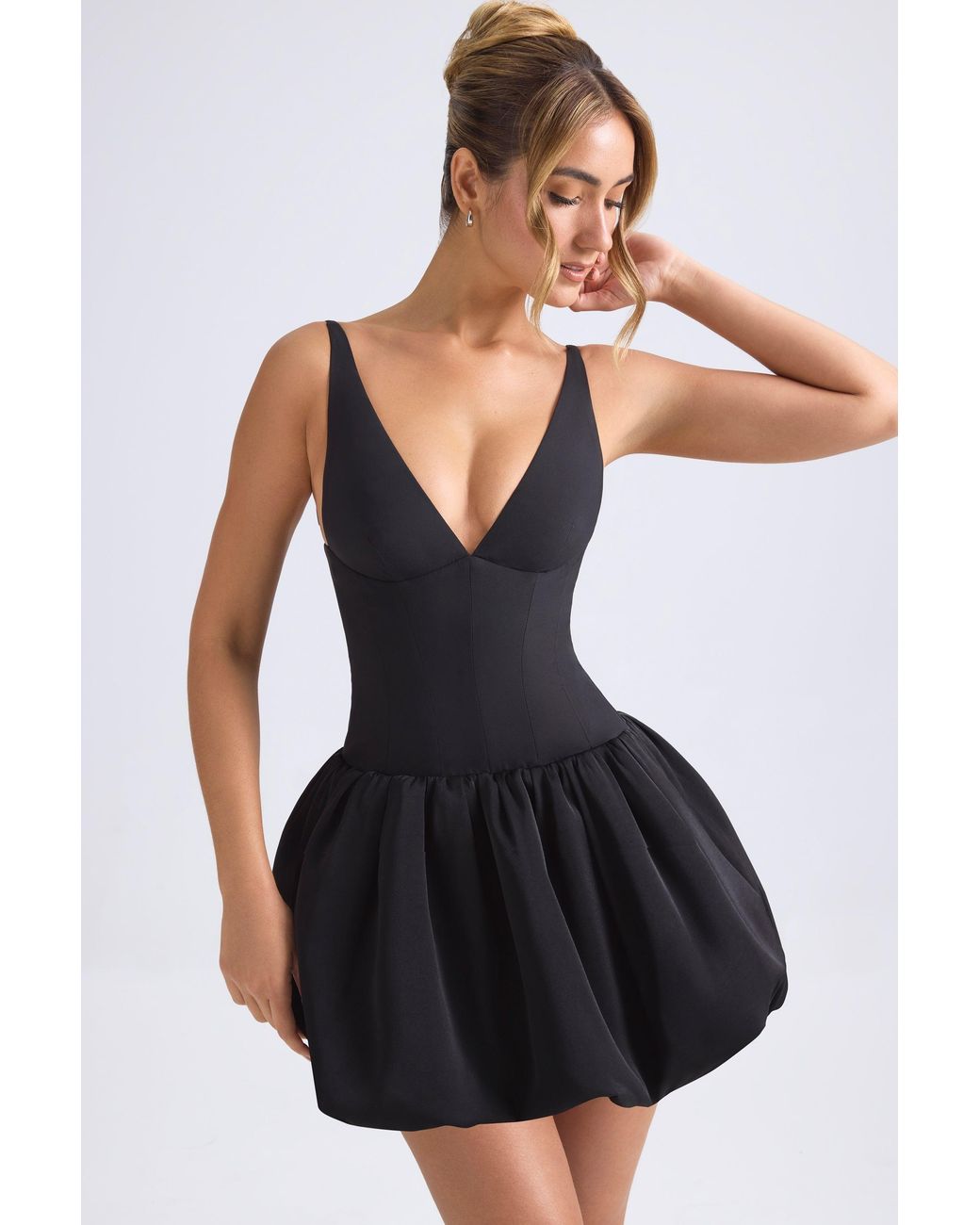 Oh Polly Black Lace-Up Bubble Hem Corset Micro Mini Dress