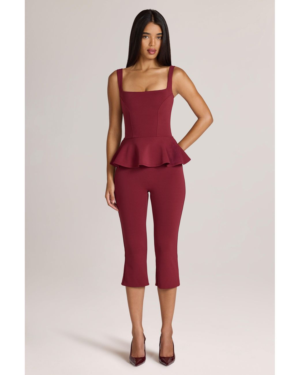 Oh Polly Red Ponte Capri Trousers