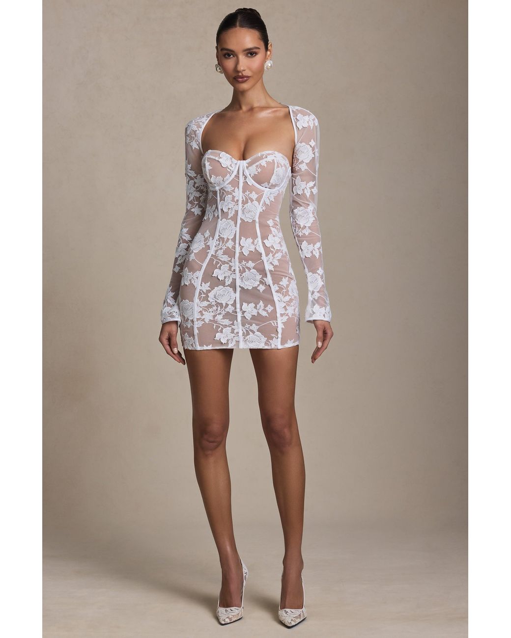 Oh Polly White Lace-Detail Corset Mini Dress