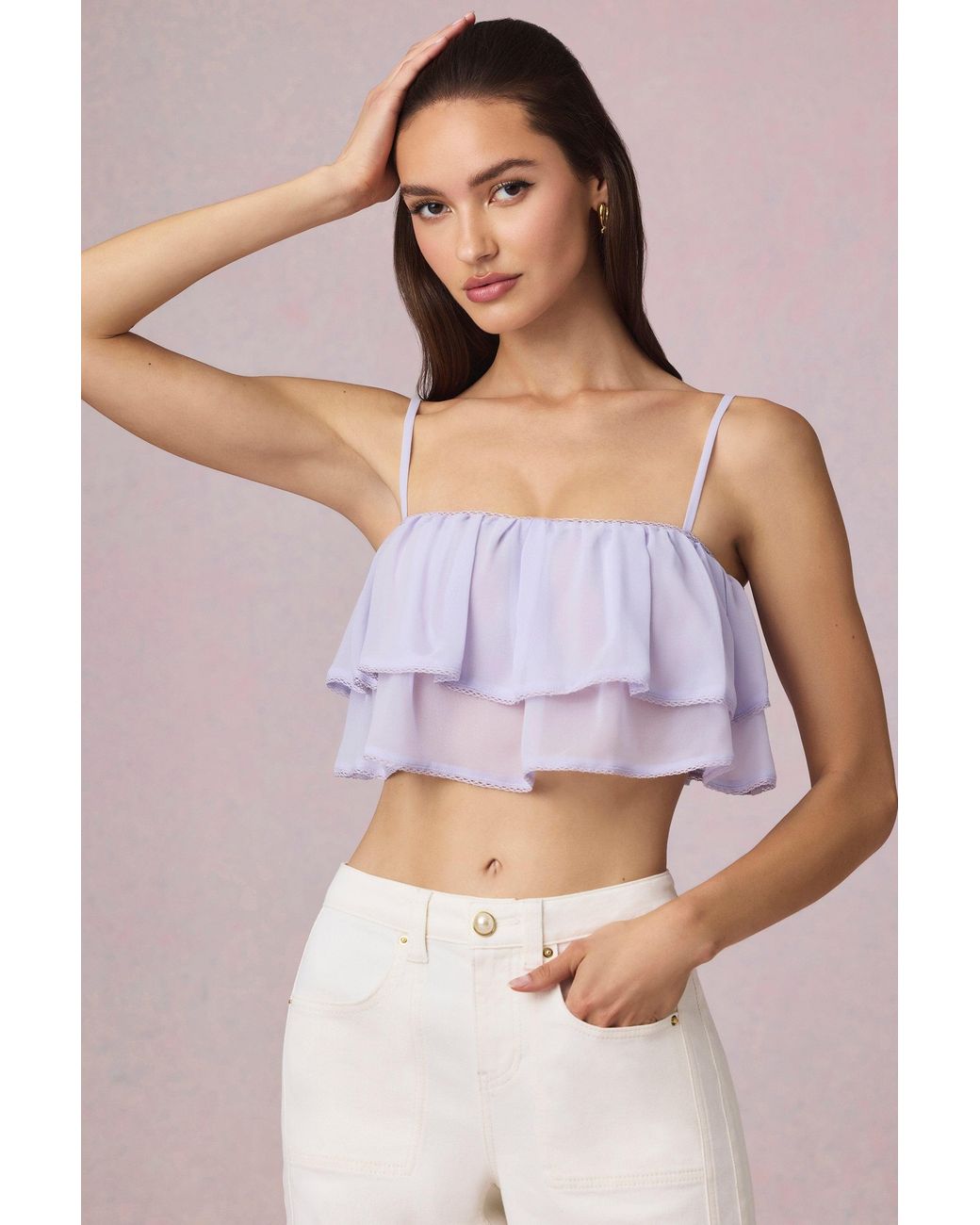 Oh Polly Purple Ruffled Cropped Camisole Top